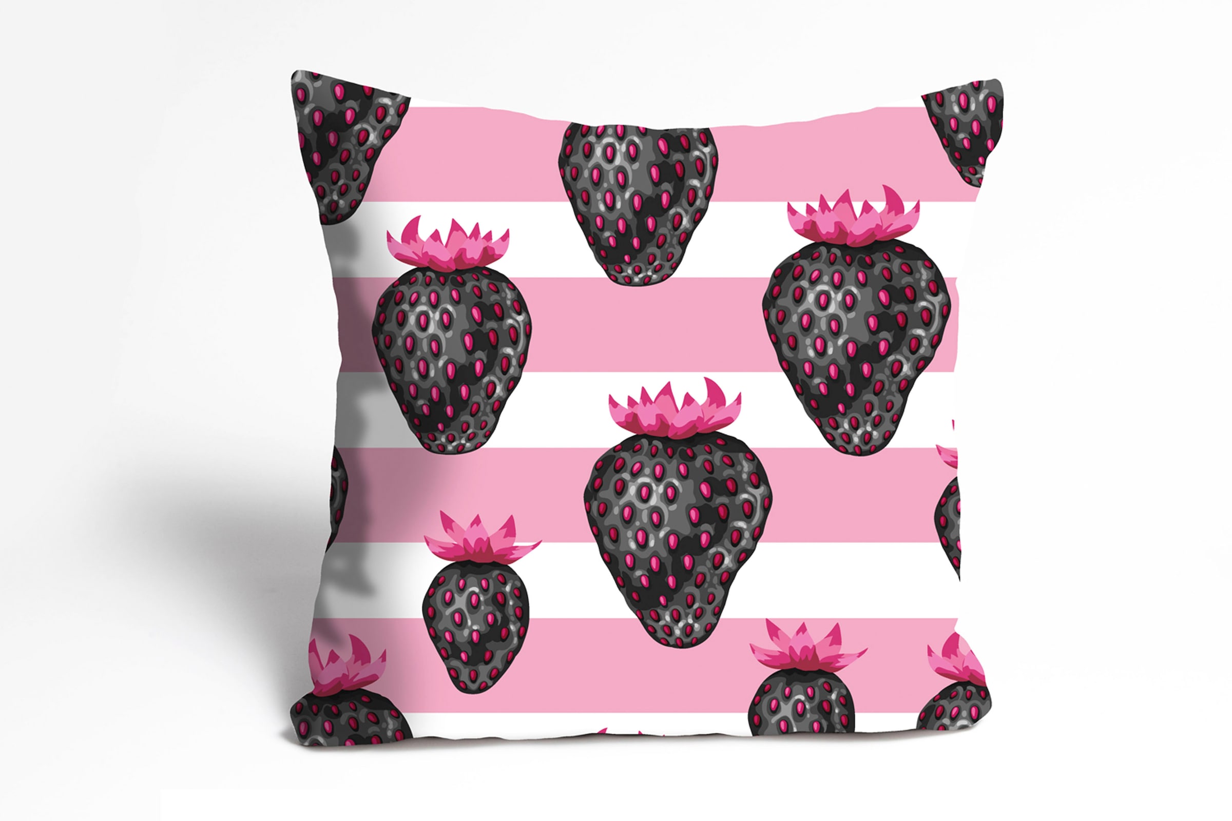 queence Coussin décoratif »Fakir« Kissenhülle,Erdbeeren,Weisse Streifen,Pinke Streifen,Frisch,Fröhlich