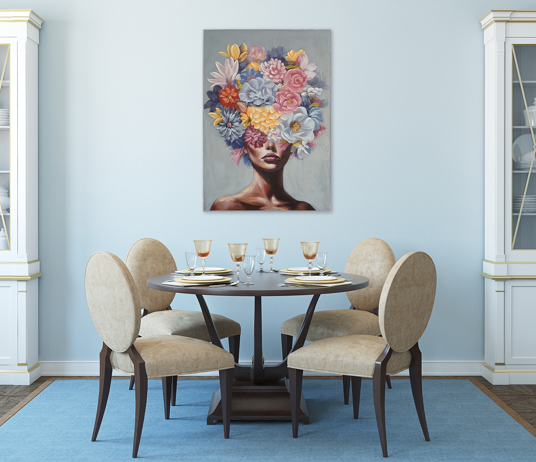 Bönninghoff Peinture à l'huile »handarbeit gerahmt FRAU MIT BLUMEN 60x90 cm – Wandbild Deko« Femme | Fleurs | Portrait 1 cuis tlg. fabriqué à la main, chaque image est unique, cadre à joint creux