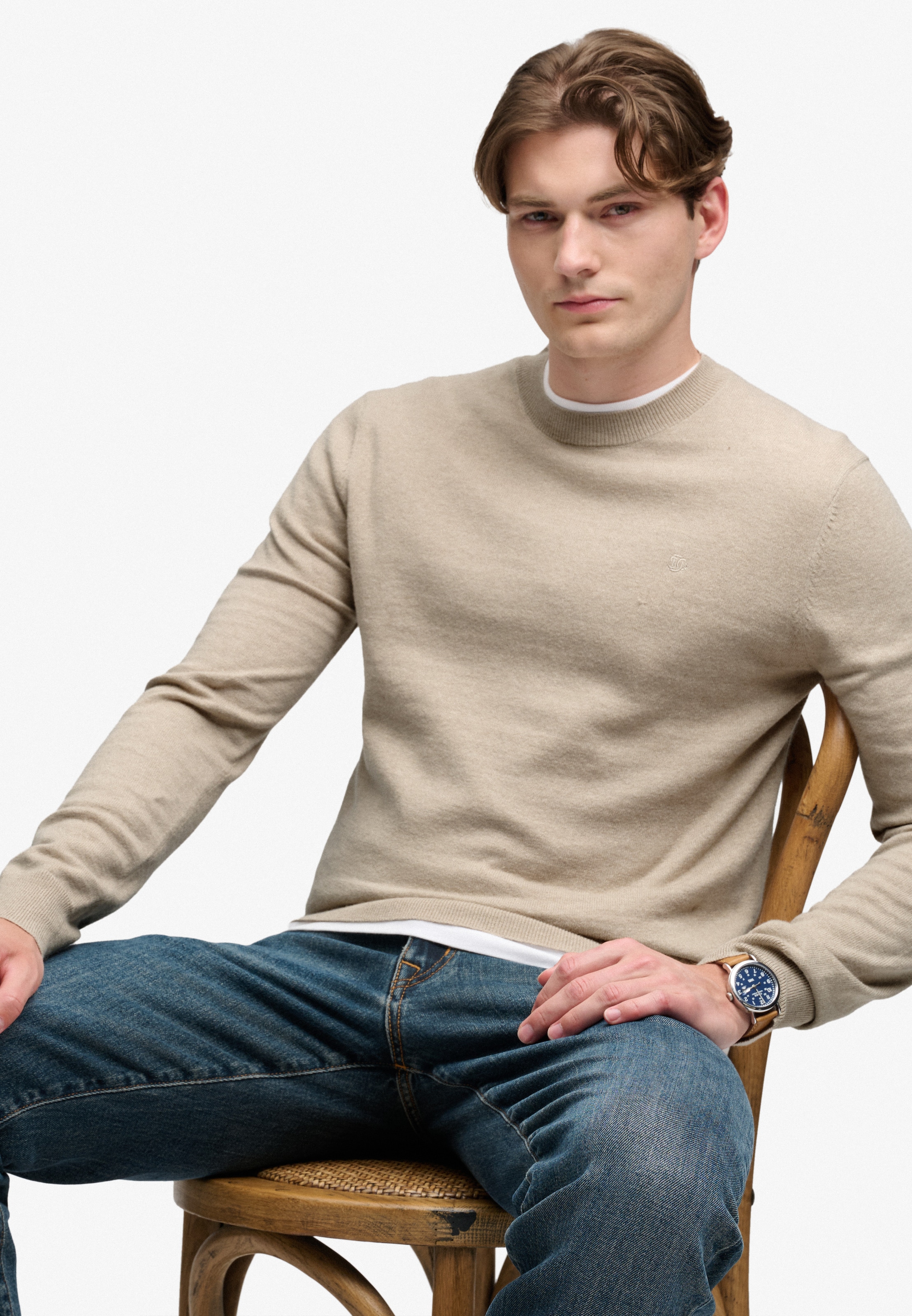 Superdry Pull à col rond »ESSENTIAL LW WOOL BLEND JUMPER« Baumwollmischung, slim fit