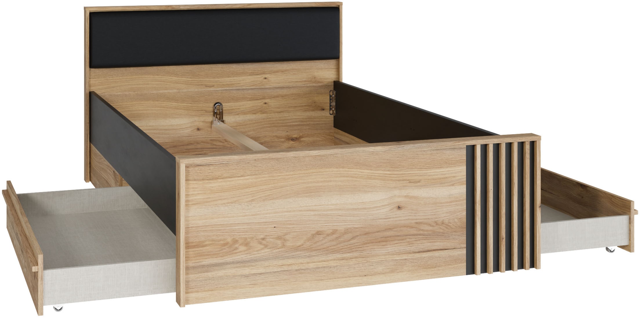 FORTE Bett »Bett mit Stauraum 2 SK, Kopfteil gepolstert« B/H/T 130/84/213 cm, in 2 Farben erhältlich