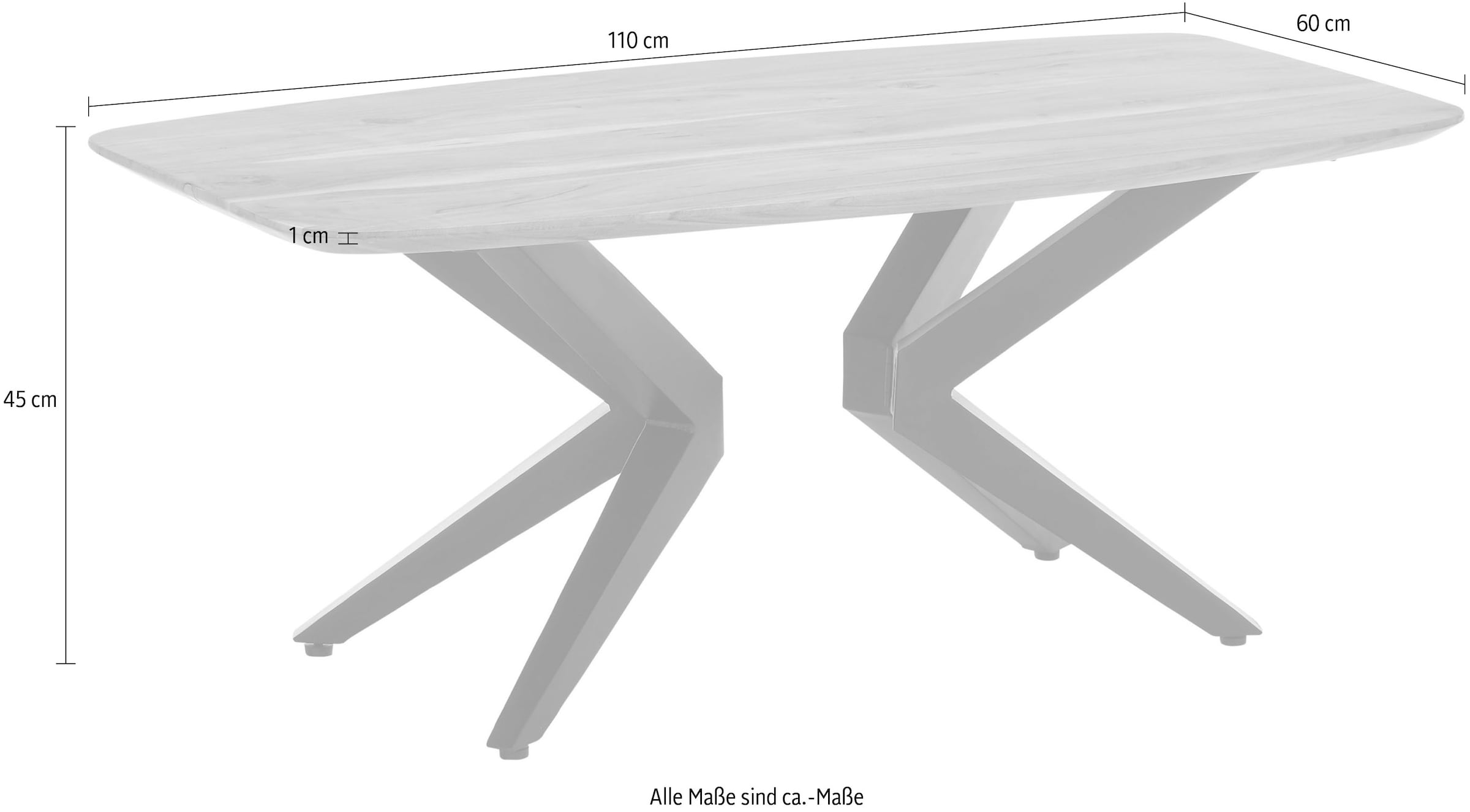 Stolkom Couchtisch »Bill Wohnzimmertisch Akazie Massivholz, BxHxT 110x45x60 cm« Schweizer Kante, Industrial Style Akazie Massivholz