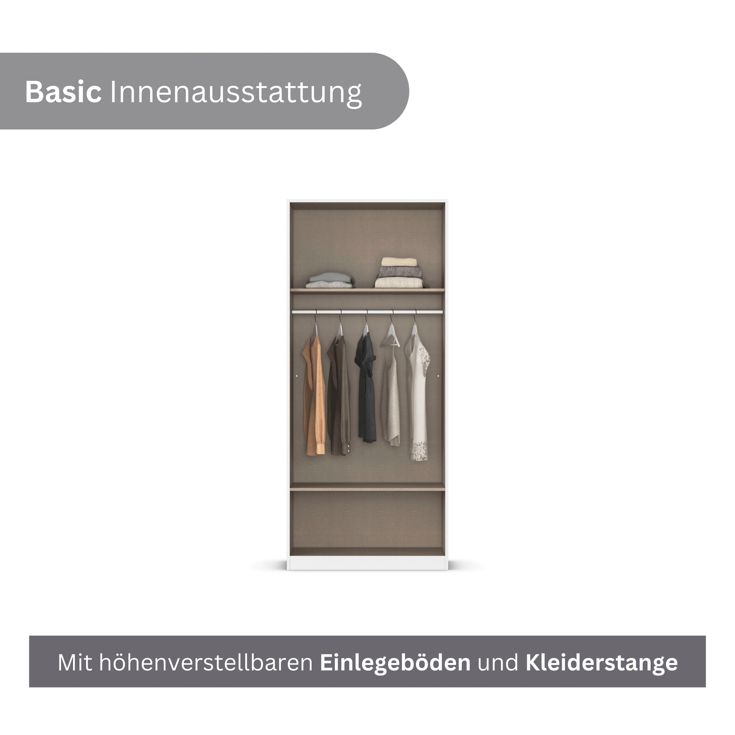 rauch Kleiderschrank »Schrank Garderobe Ankleide GAMMA Breiten 91/136/181/226/271/315/360 cm« in 3 Ausstattungen BASIC/CLASSIC/PREMIUM (inkl. SOFT-CLOSE-Funktion),  verschiedene Griff-Varianten, mit Spiegel TOPSELLER MADE IN GERMANY