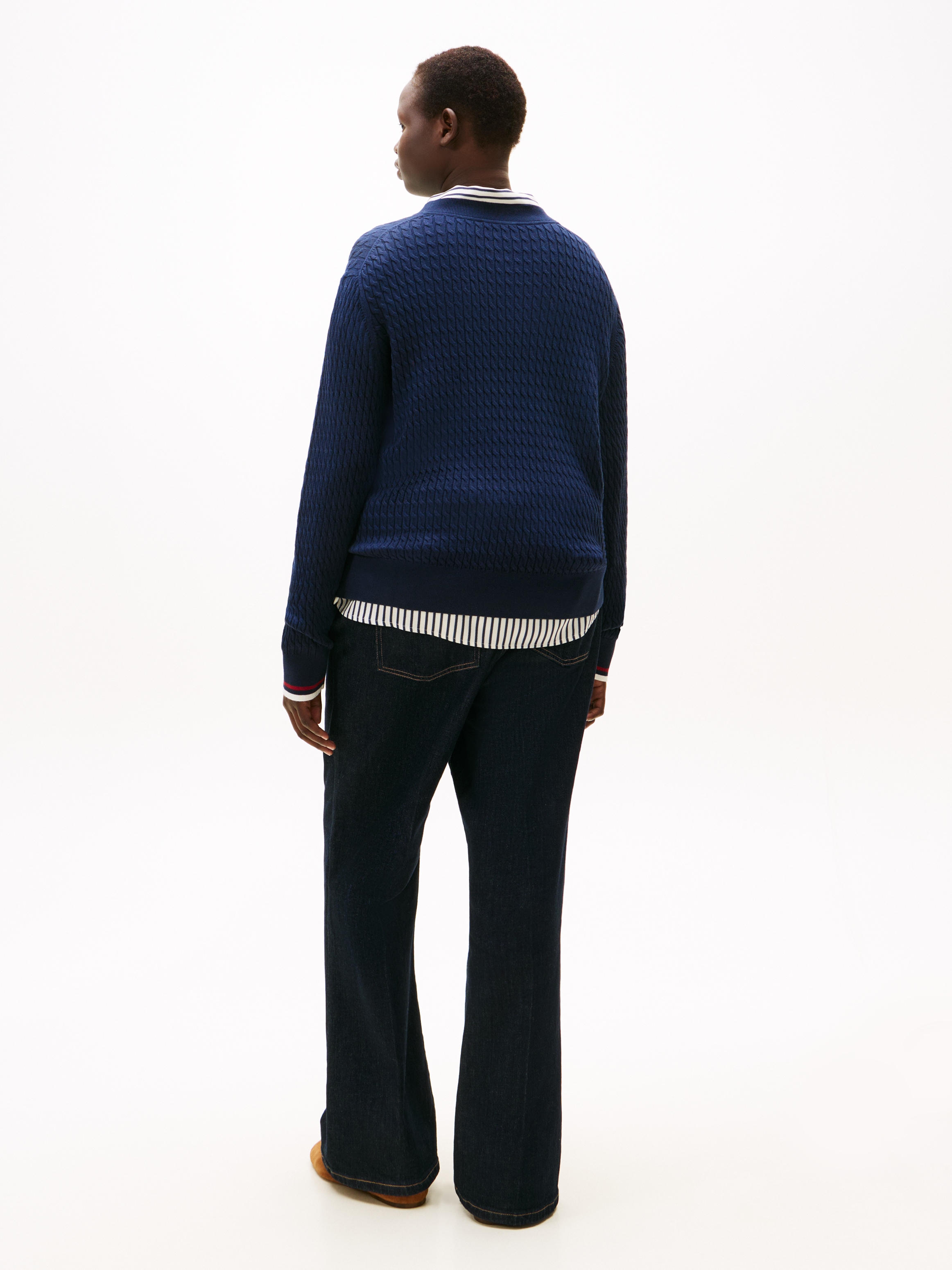 Tommy Hilfiger Curve Strickpullover »CRV CO CABLE FINE GG C-NK LS SWT« in grossen Grössen, mit Zopfmuster
