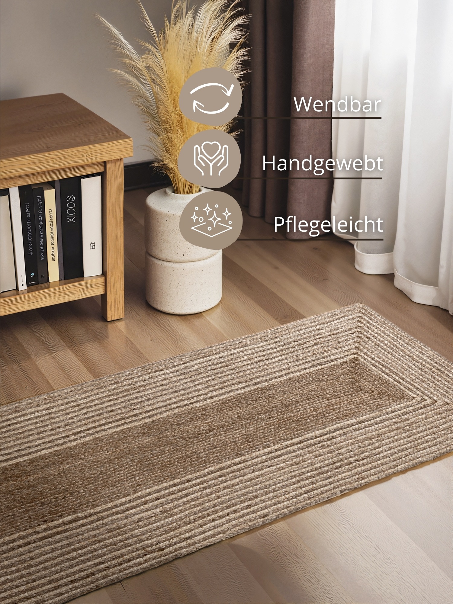 HANSE Home Tapis »Juno Line  Juteteppich« Rectangulaire 9 mm Höhe jute, forme, fait main, tapis de salon, tapis naturel, salon