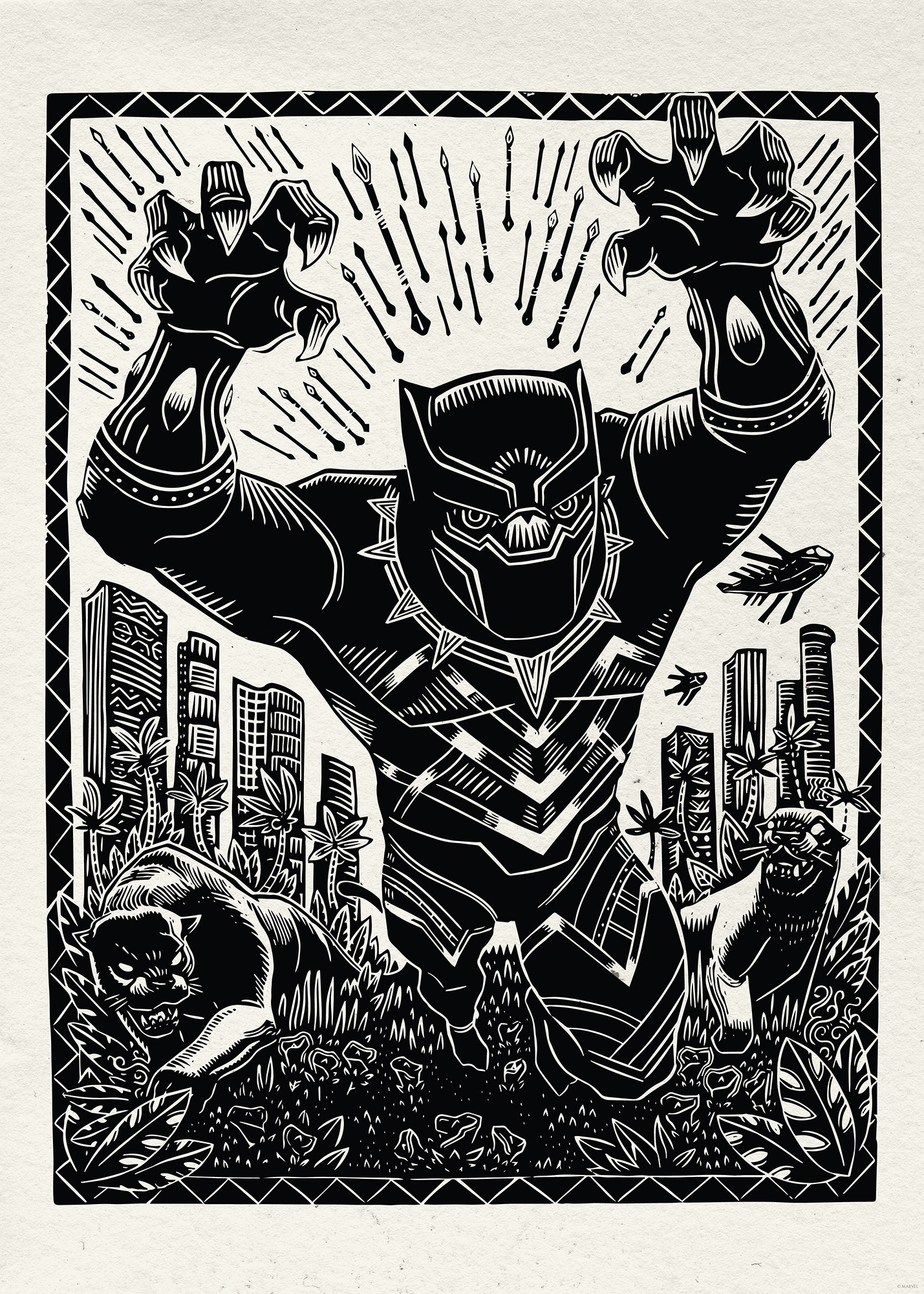 Komar Wandbild »Marvel Black Panther Lino-Cut Charge« Disney Set;Erwachsene;Jugendliche;Kinder, 1 Stk. tlg. 50 x 70 cm (Breite x Höhe) - Kinderzimmer, Dekoration