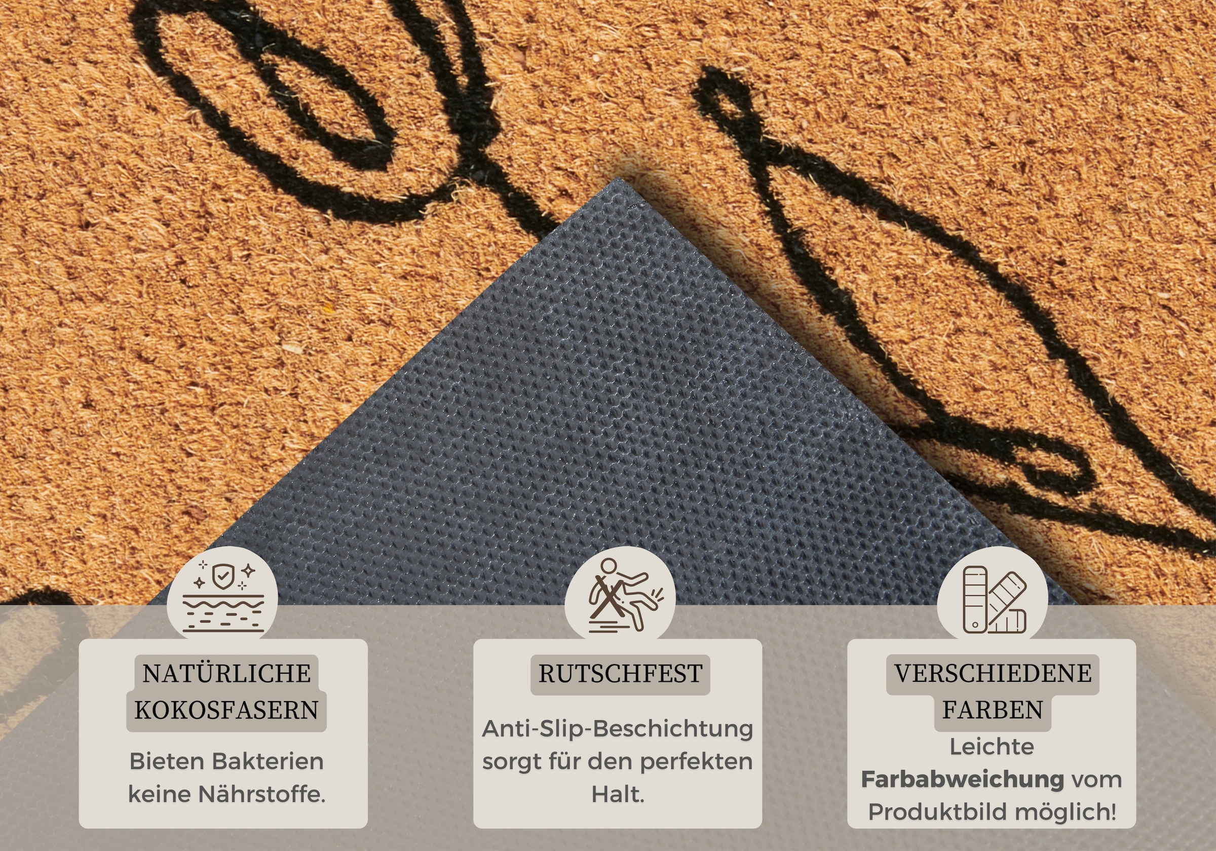 HANSE Home Tapis de sol »Kokos Line-Art Flowers, Türmatte« Rectangulaire 15 mm Höhe Schmutzfangmatte, Rutschfest, Outdoor, Innen, Aussen, Kokosmatte, Flur