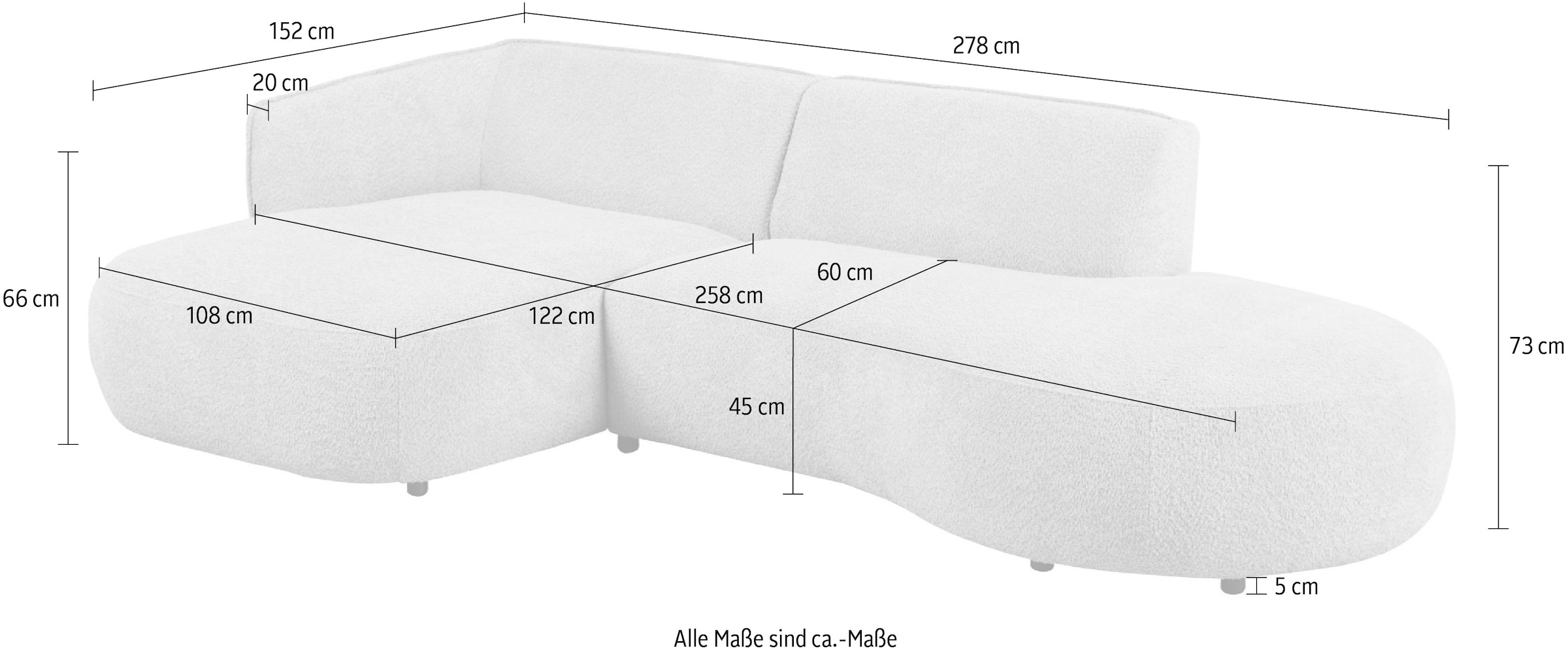 GOODproduct Canapé d'angle »OSTRUP Rundsofa, L-Form, Naturtöne, Boucle oder Chenille« largeur 278 cm, forme organique aux courbes douces