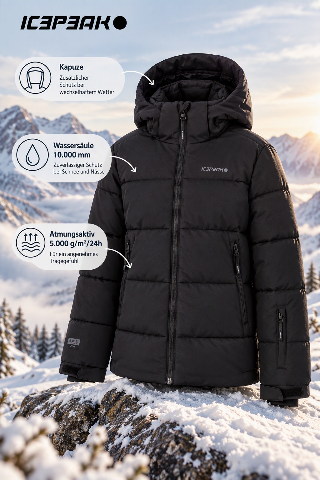 Icepeak Veste de ski »ICEPEAK LOUIN JR« pour enfants et adolescents, imperméable, respirant, résistant au vent