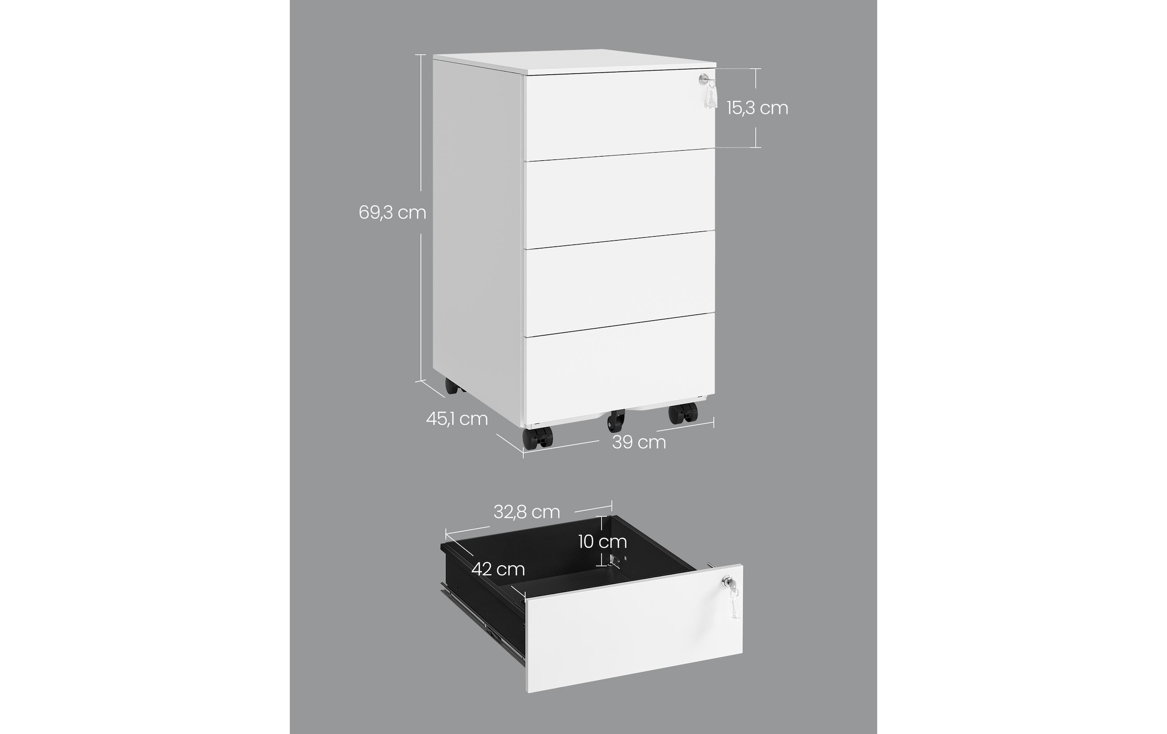 SONGMICS Rollcontainer »mit 4 Schubladen«