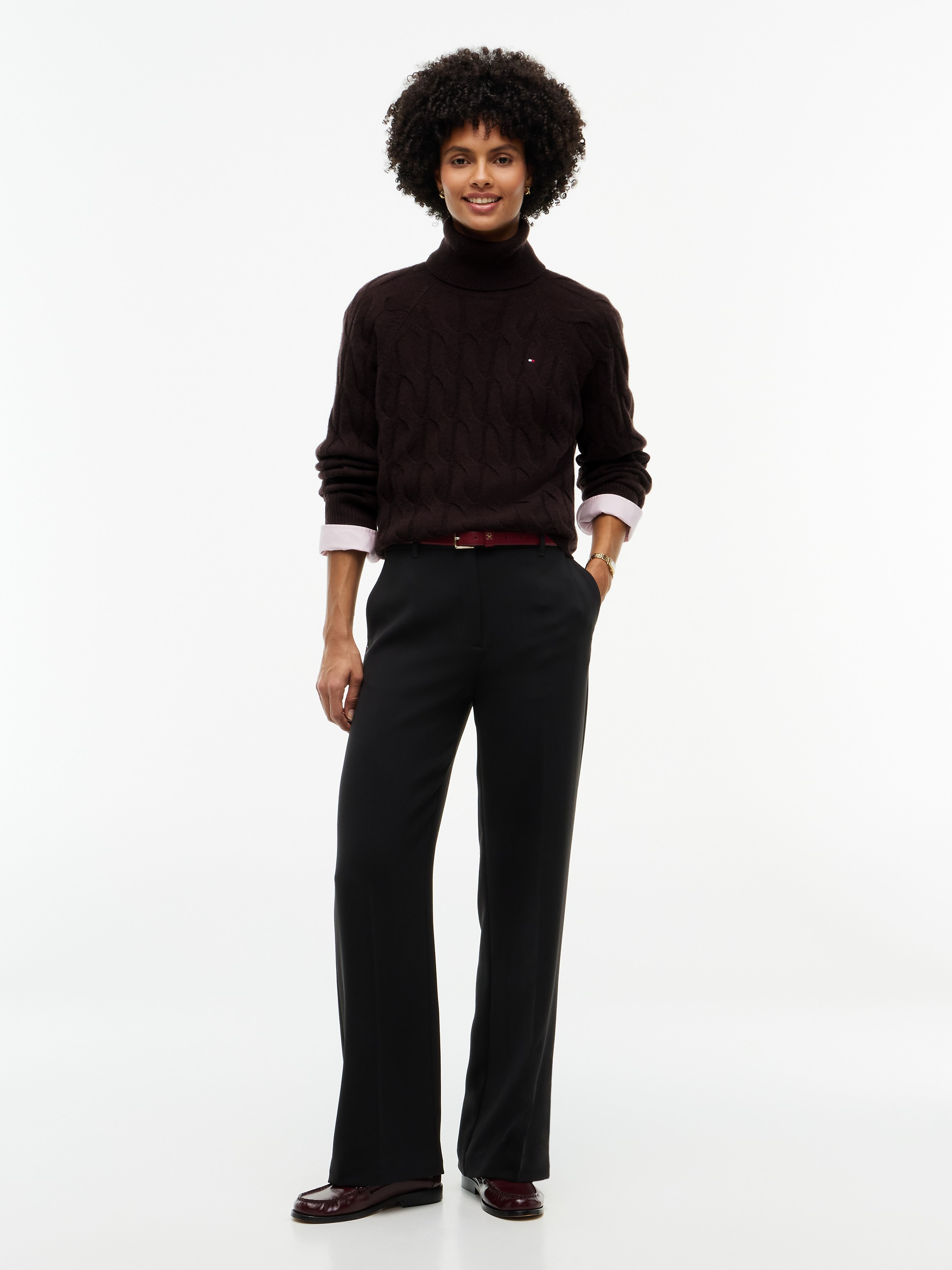 Tommy Hilfiger Pull à col roulé »SOFT WOOL CABLE ROLL-NK LS SWT« laine, avec motif torsadé