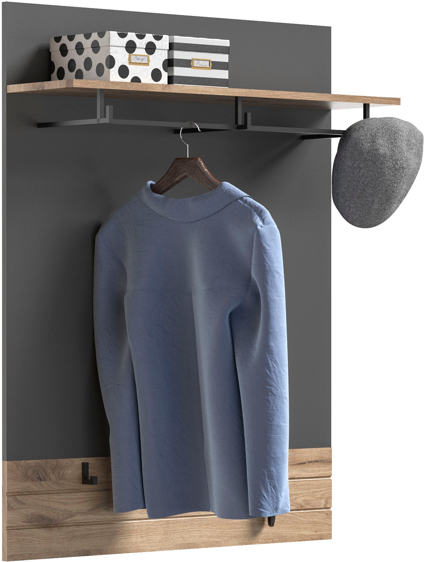 Home affaire Garderobenpaneel »Riga, Höhe 117 cm, mit Hutablage, Kleiderstange, 3 Haken« Wandpaneel, Paneel, Wandhaken, Wandboard