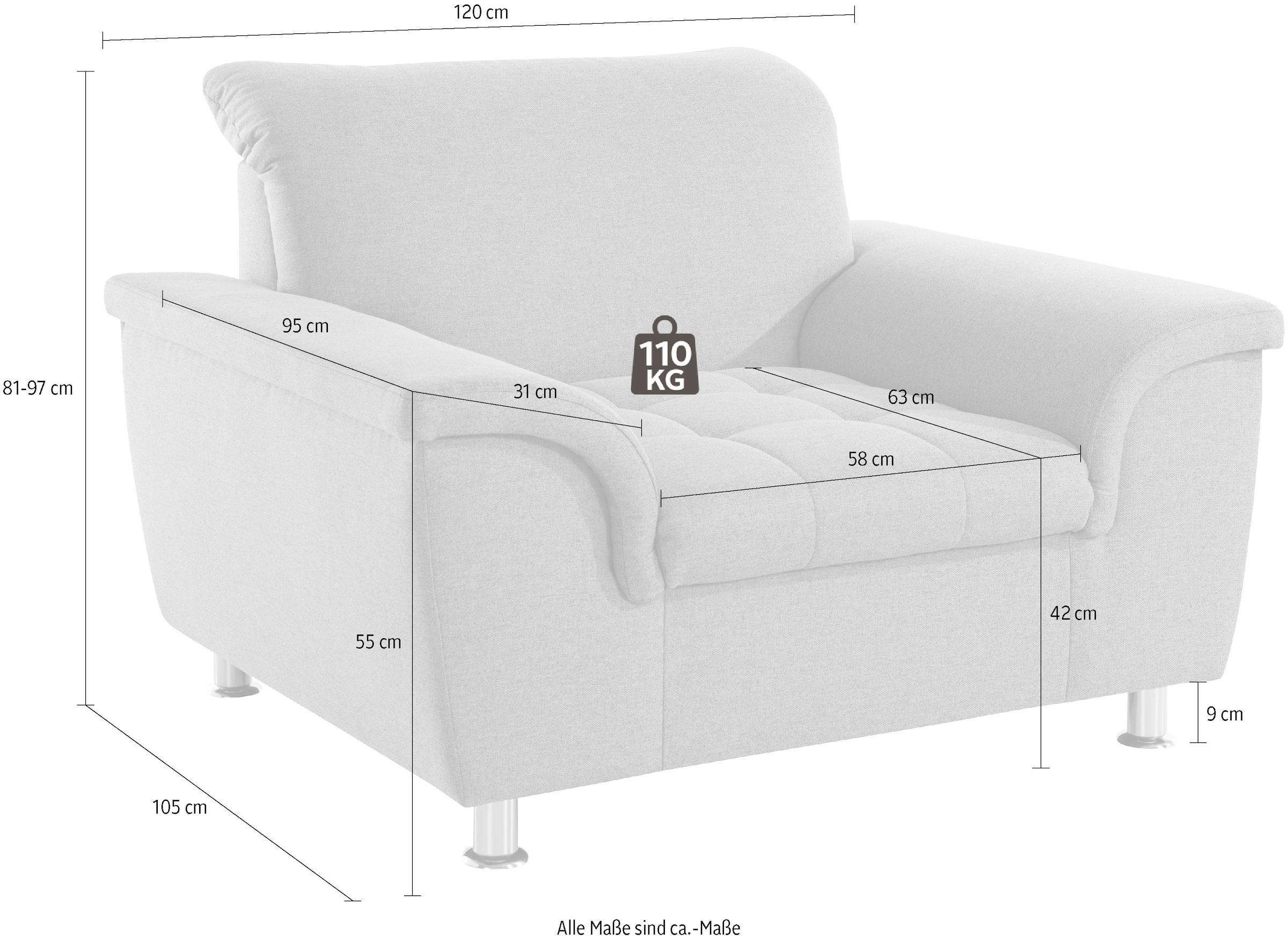 DOMO collection Sessel »Franzi, zeitlos und elegant, moderne Sitzheftung« wahlweise mit Kopfteilverstellung