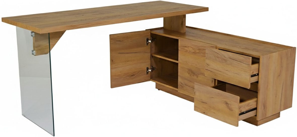 Jahnke Bureau d'angle »LUX C 160 E« bureau d'angle, montable des deux côtés, verre, 2 compartiments + 2 tiroirs