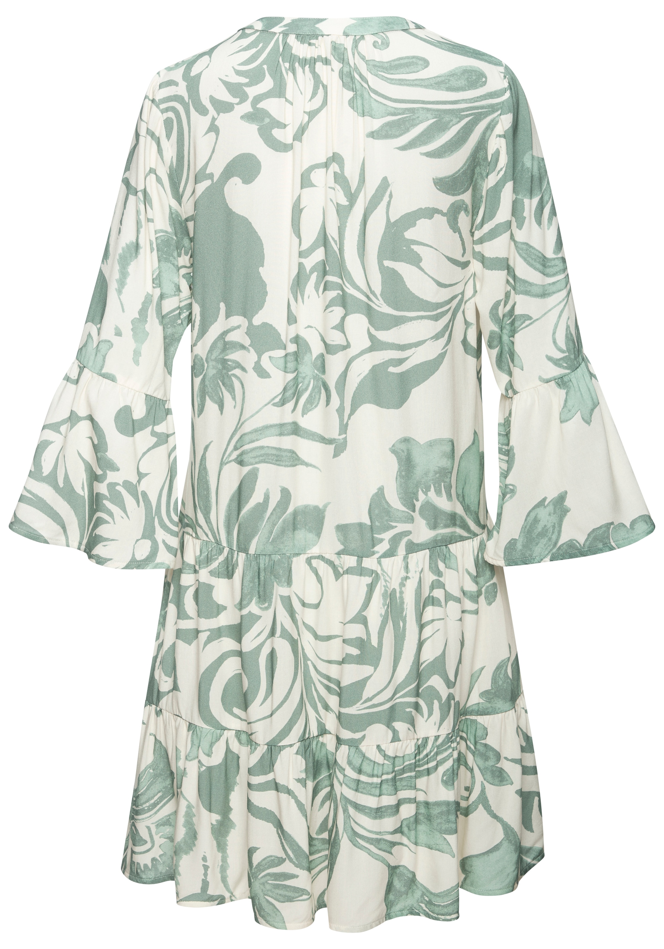 Vivance Robe tunique »im sommerlichen Boho-Stil mit Volant aus Viskose-Webware« Sans poches Robe d'été aérienne avec manches 3/4, robe de plage, longue blouse