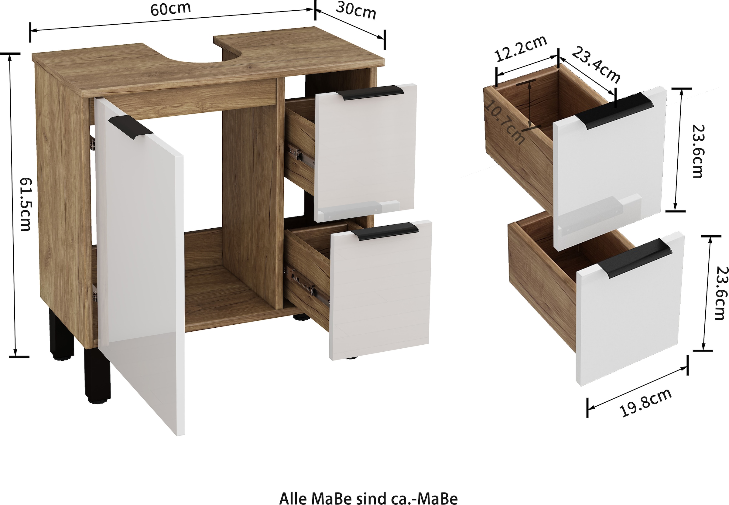 GOODproduct Waschbeckenunterschrank »Picante« in 60 und 80cm erhältlich, 1 Türen und 2 Schubladen, zum Stellen