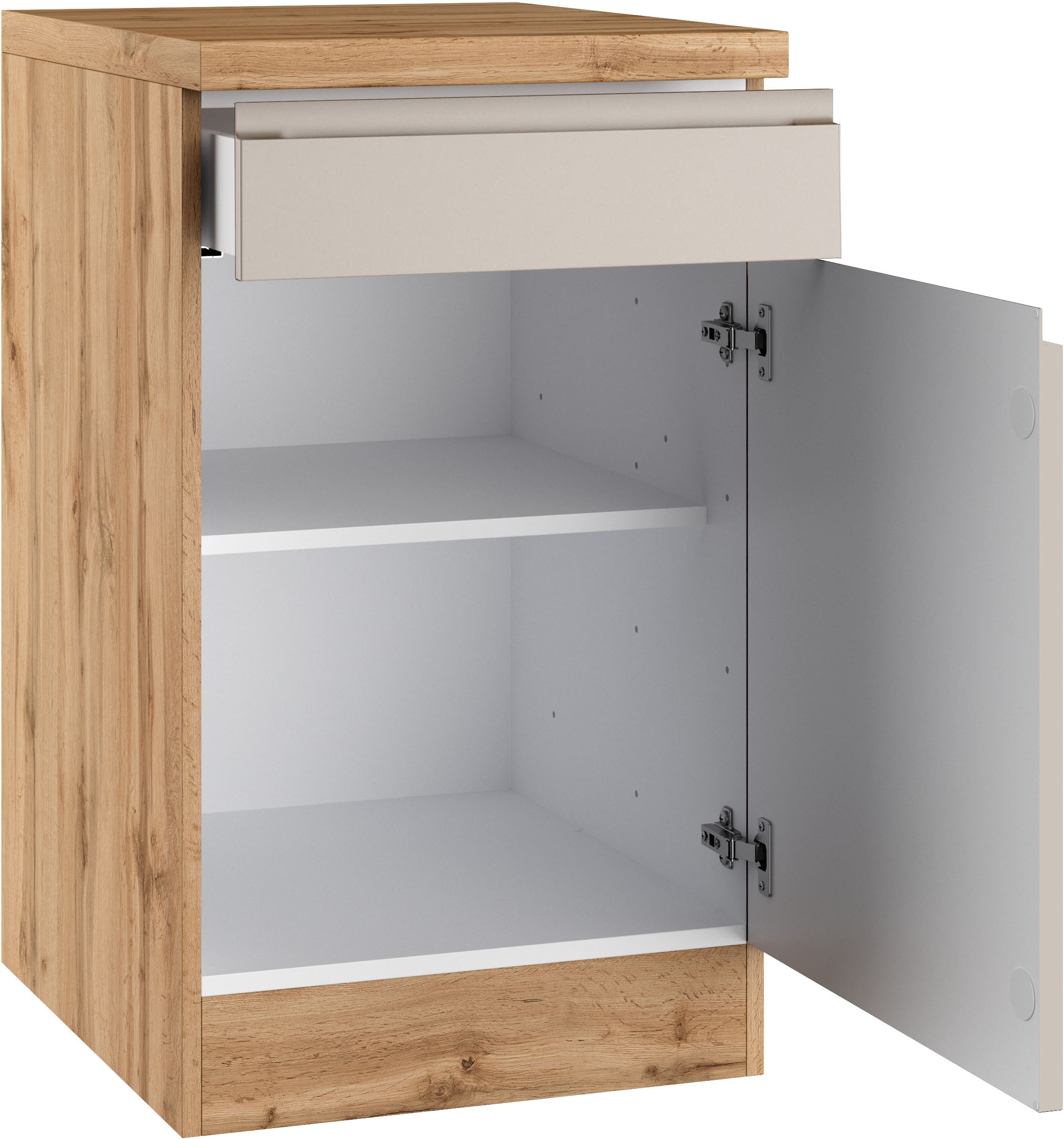 KOCHSTATION Armoire basse »KS-Virginia,neu in verbesserter Ausführung« Rangement, Softclose, avec plan de travail CPL,  largeur 50 cm, 1 porte, 1 tiroir, fonction soft-close