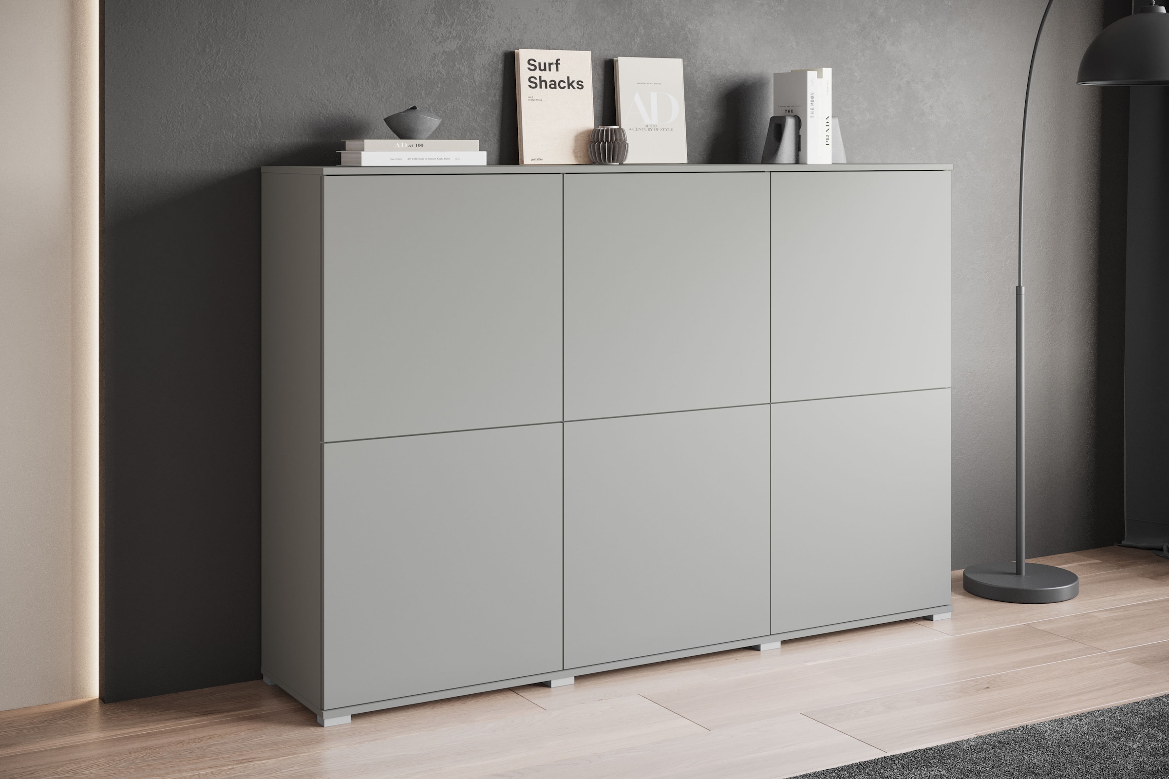 GOODproduct Buffet haut »Kenia, moderne grifflose Hochkommode mit 6 Türen, Breite 180 cm« 1 cuis tlg. façades push-to-open, étagères réglables en hauteur