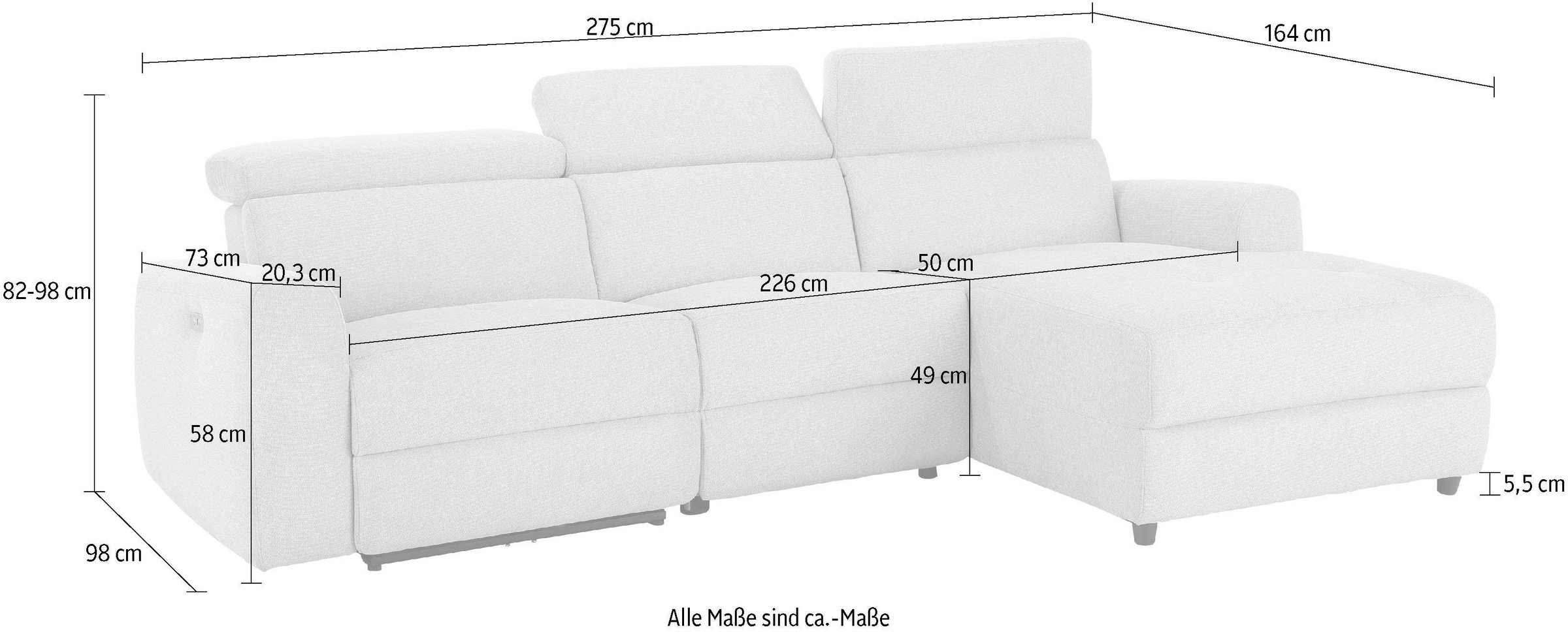 Home affaire Canapé d'angle »Sentrano, L-Form,« 275 cm, man. o. elektr. Relaxfunktion und USB/Kopfverstellung