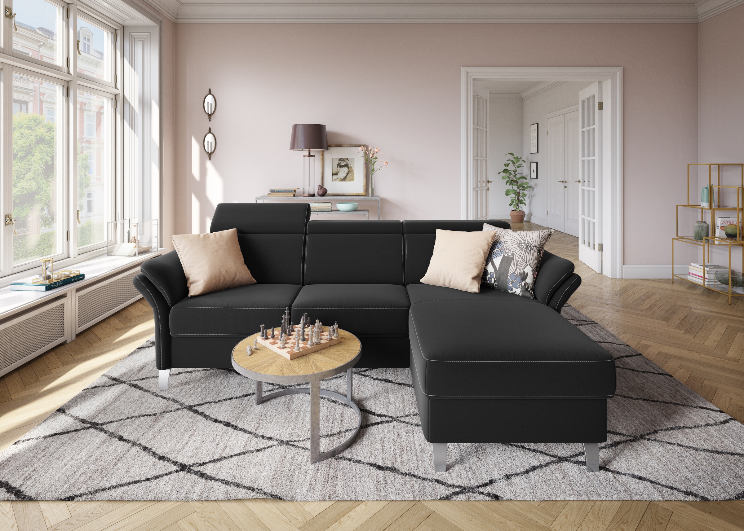 sit&more Ecksofa »Vincenzo L-Form« inklusive Kopfteilverstellung, wahlweise mit Bettfunktion, Bettkasten