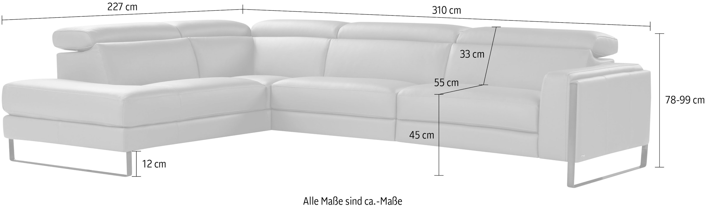 CALIA ITALIA Canapé d'angle »Pier, Design und erstklassiger Sitzkomfort im Einklang, L-Form« in hochwertigem Lederbezug, 310 cm Breite