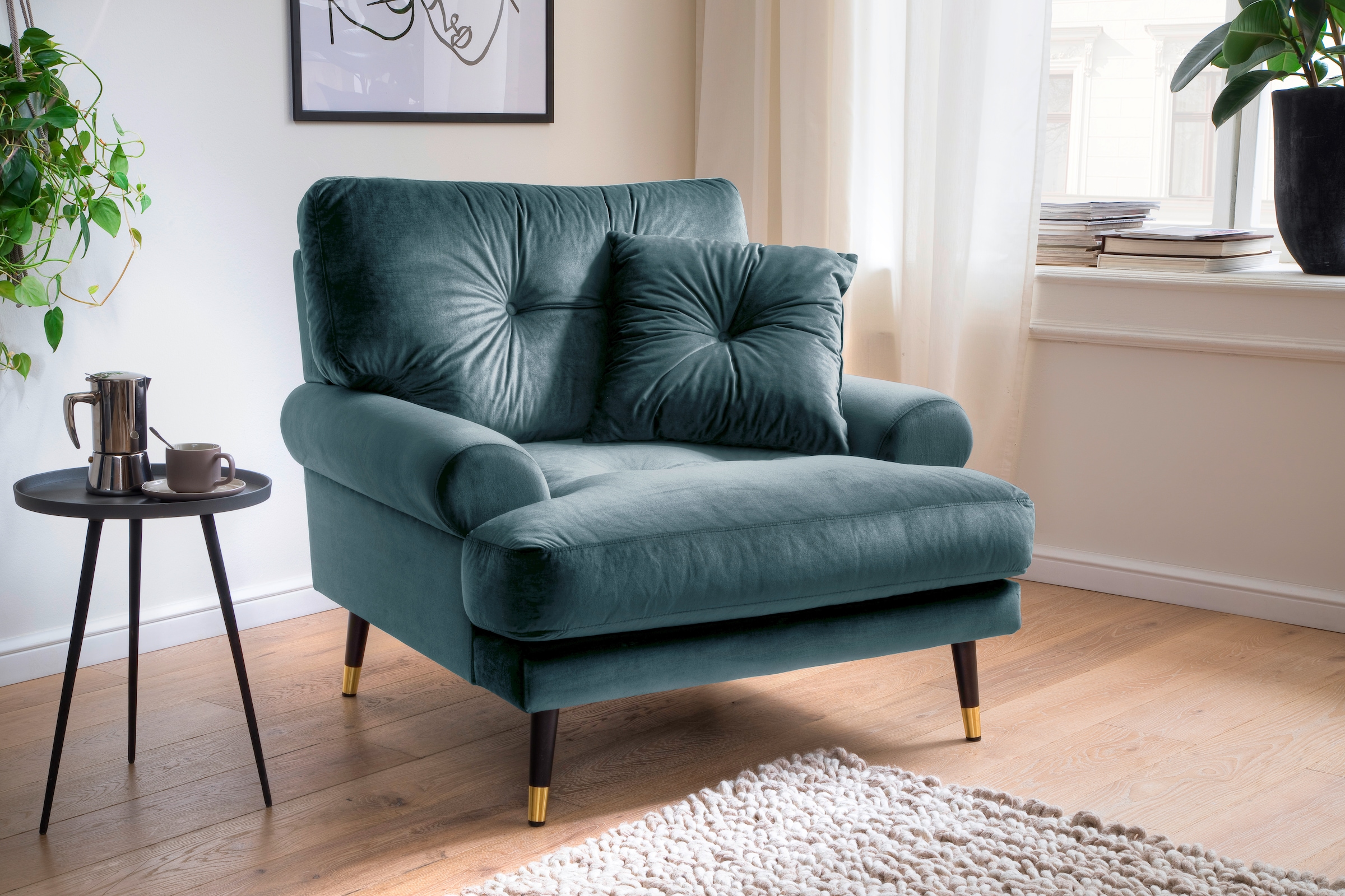 Trends by HG Loungesessel »TOKIO« in Microfaser mit hochwertigem Holz/Metallfuss