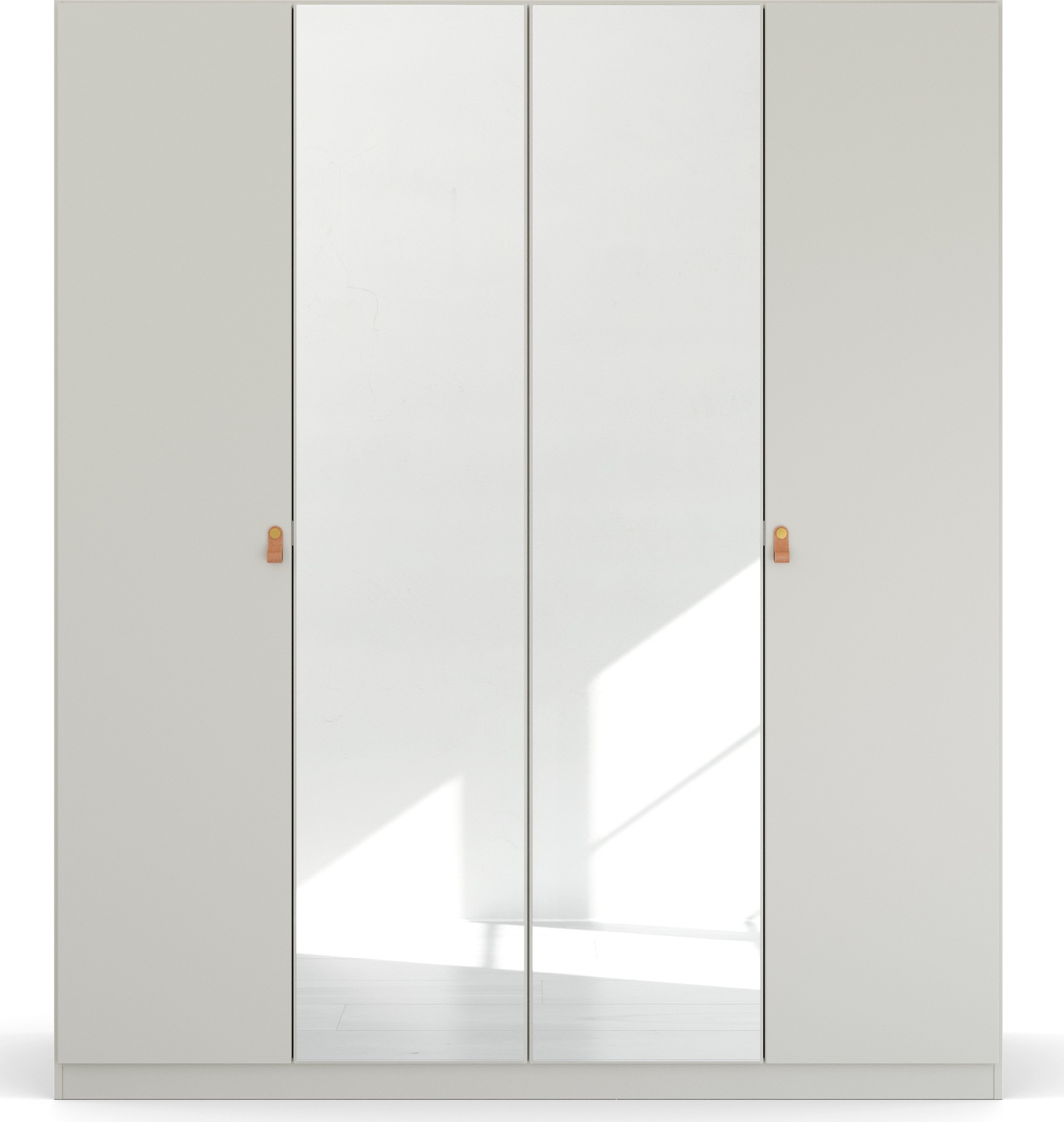 rauch Drehtürenschrank »Kleiderschrank Schrank Garderobe Ankleide HOMEY BY QUADRA SPIN« Breiten: 181/226/271 cm, Höhe 210 cm,  mit Grifflaschen aus weichem, cognacbraunem Leder, mit Spiegel