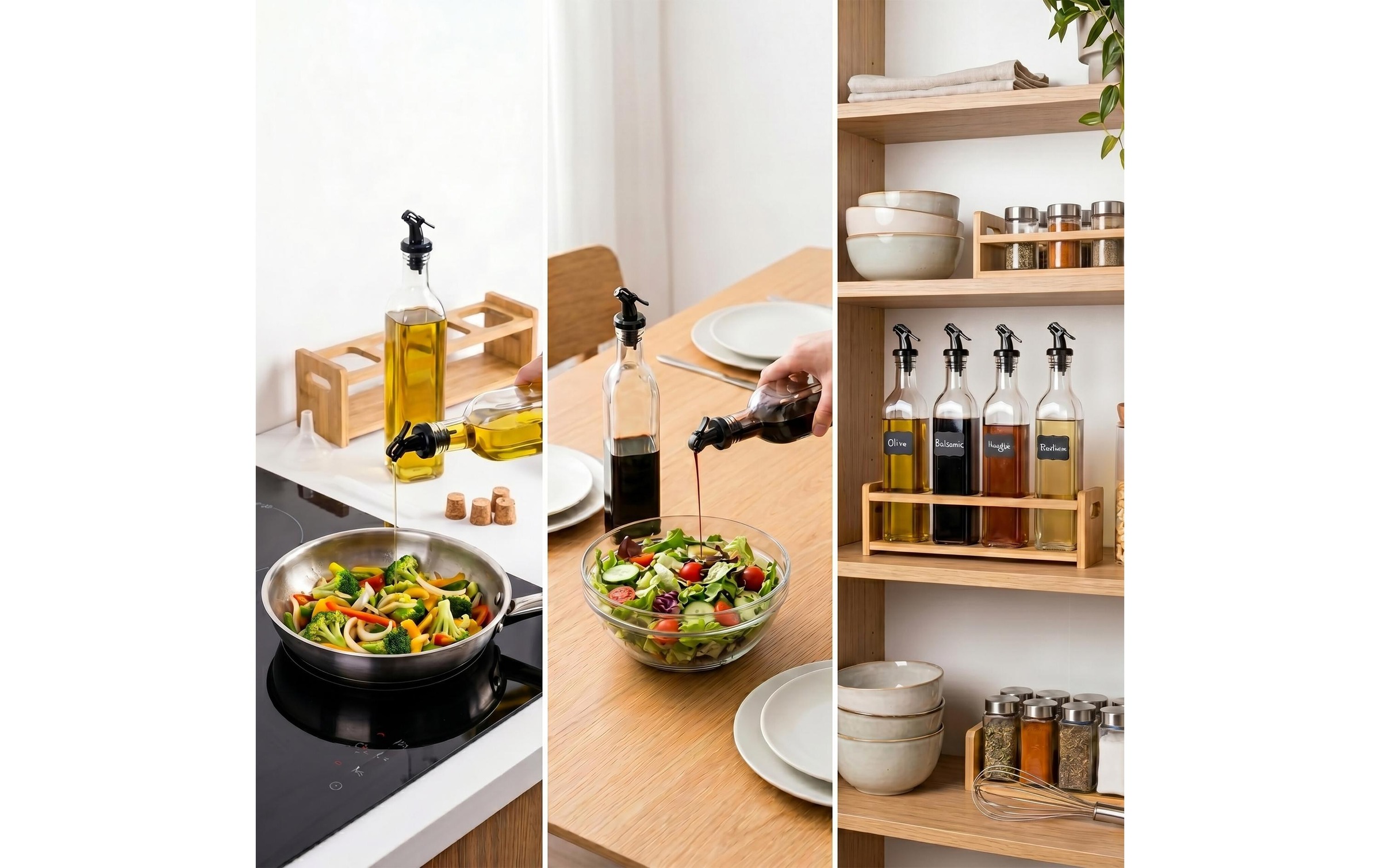 relaxdays Set de menus »Ölflaschen Set 4-teilig Glas Bambus 500 ml«