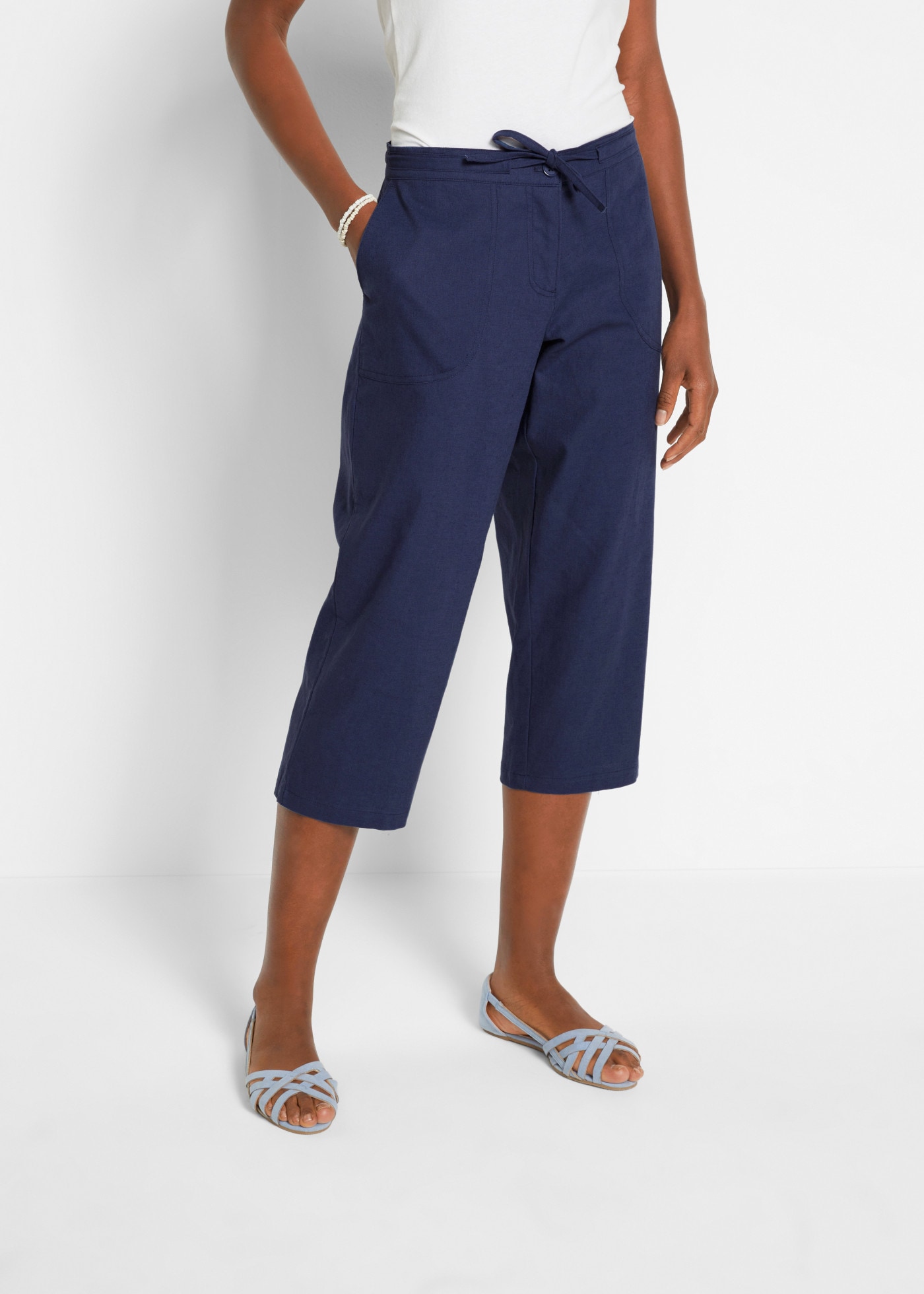 bonprix Pantalon 3/4  en lin et coton, coupe ample 3/4