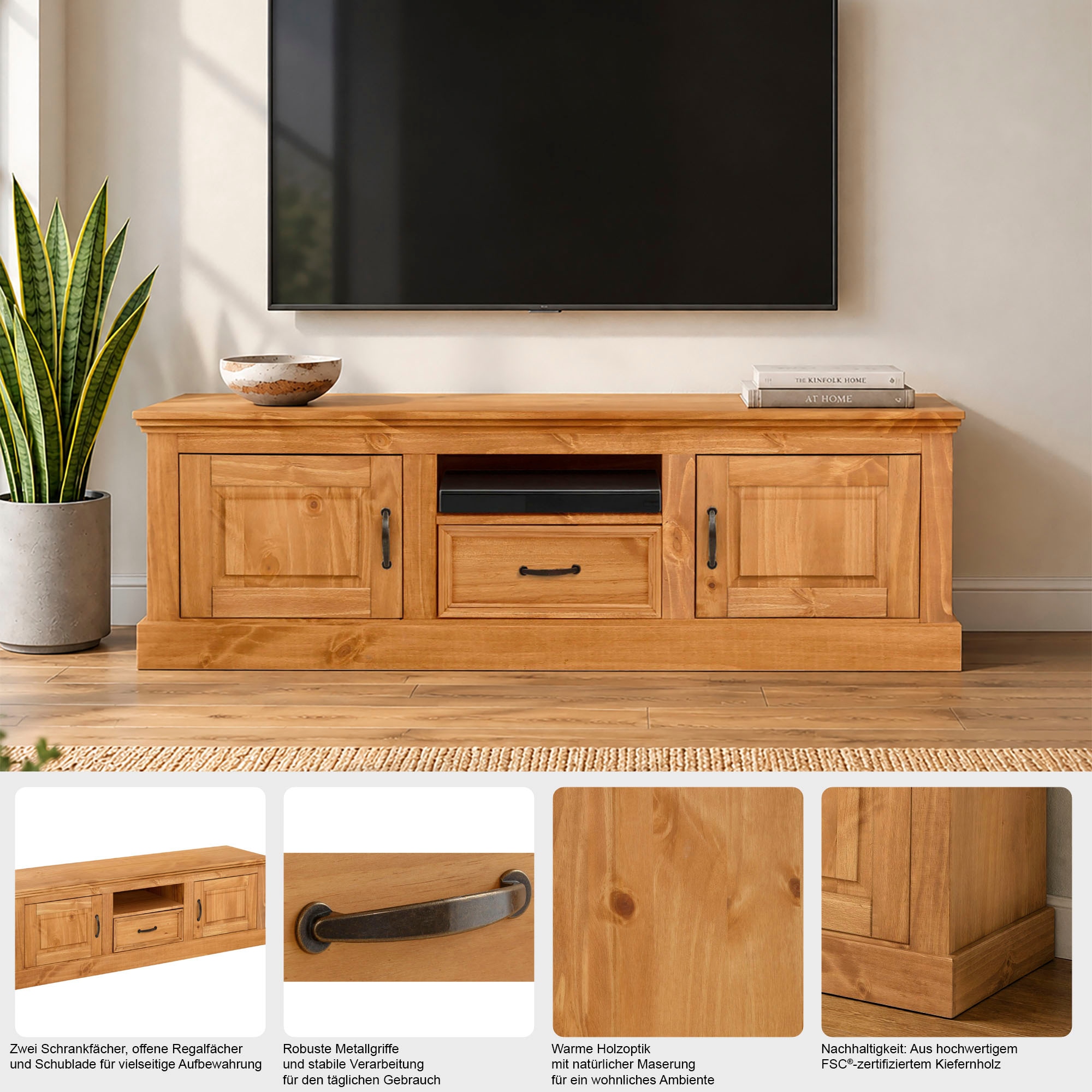 GOODproduct Table basse »Selma« meuble TV, largeur 160 cm, 1 tiroir, 2 portes