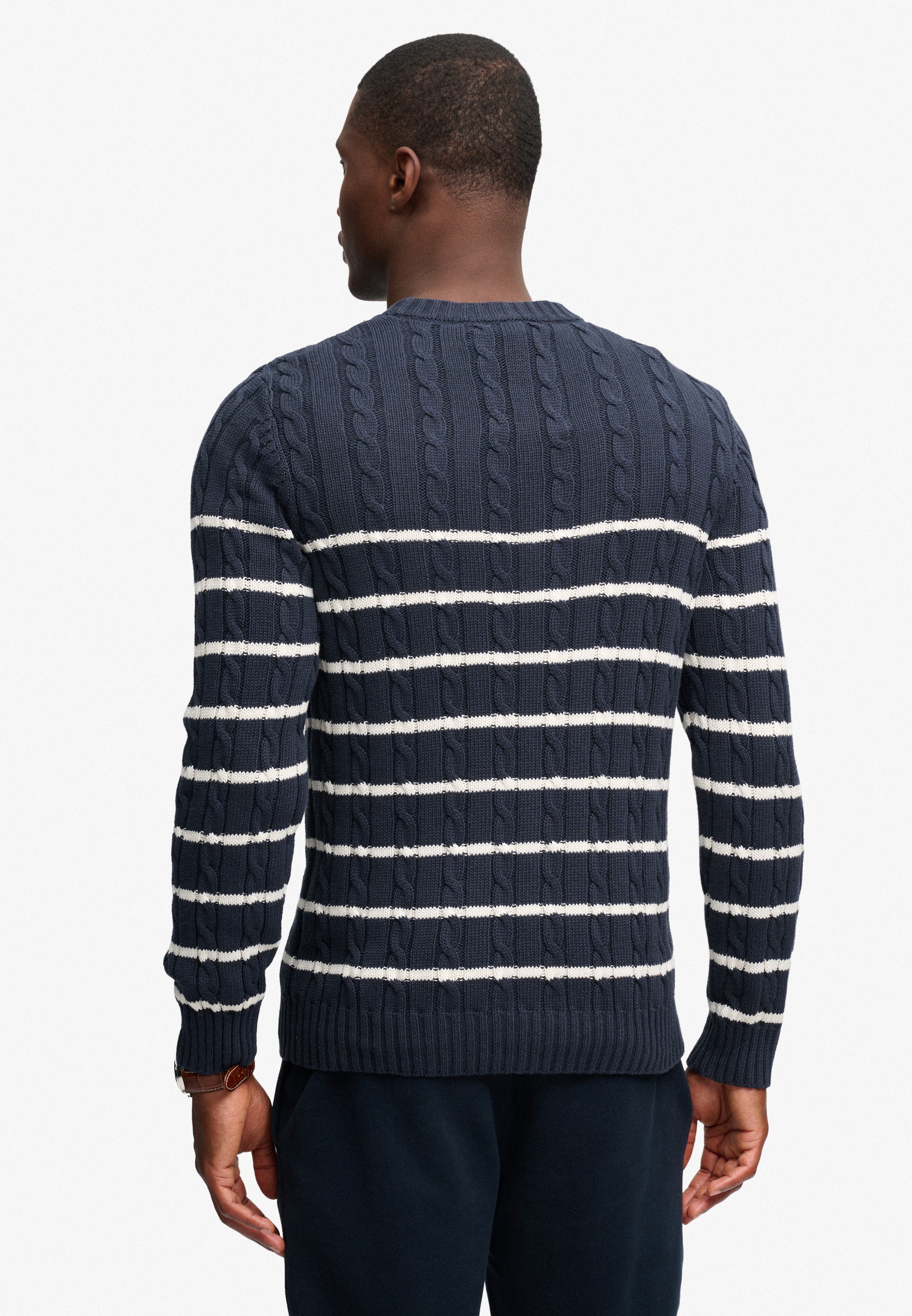 Superdry Pull à col rond »COTTON STRIPE CABLE JUMPER« Baumwolle, slim fit