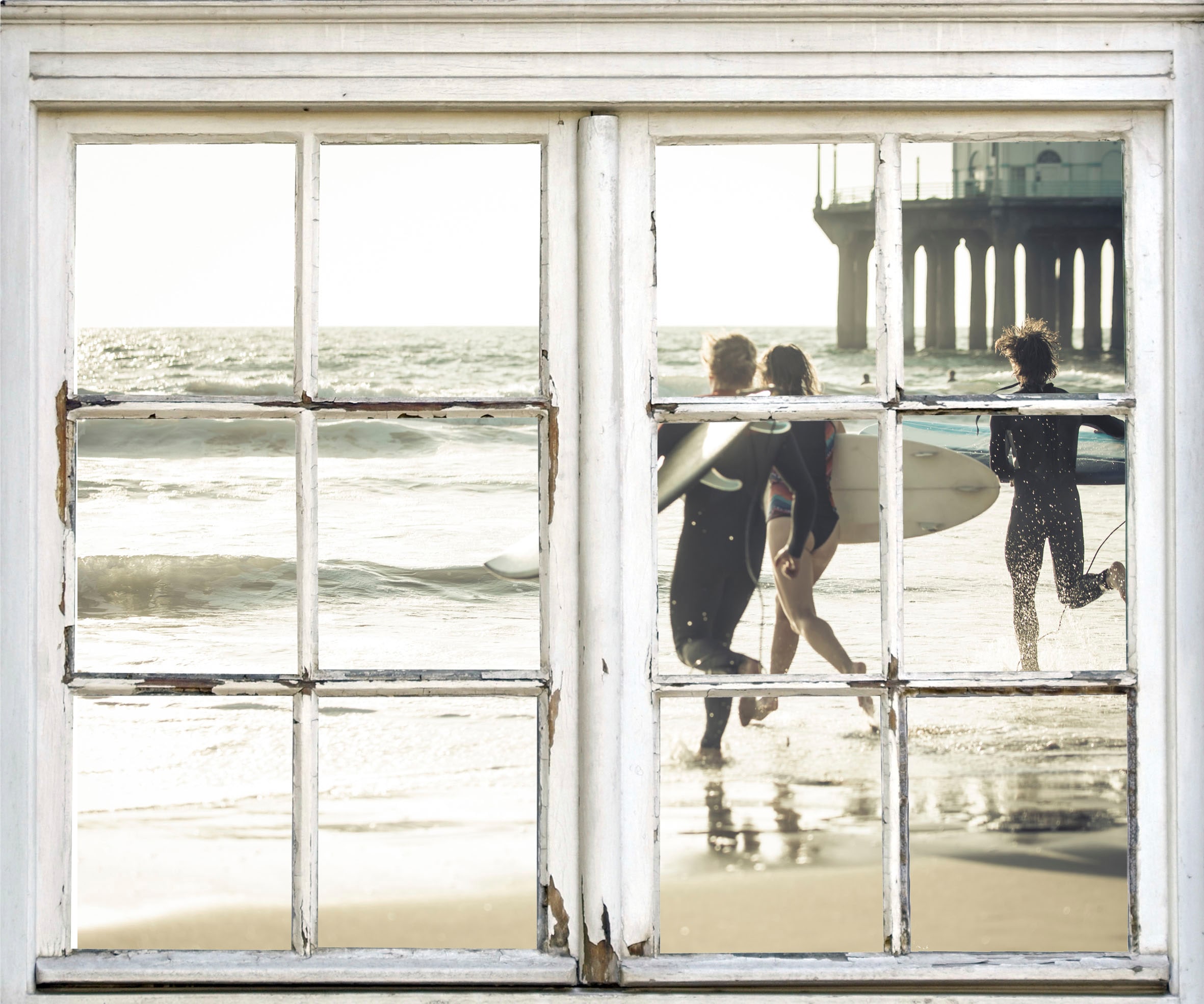 queence Autocollants muraux »Surfer am Strand« Wandsticker, Wandbild, selbstklebend, Strand, Surfer, Wellen