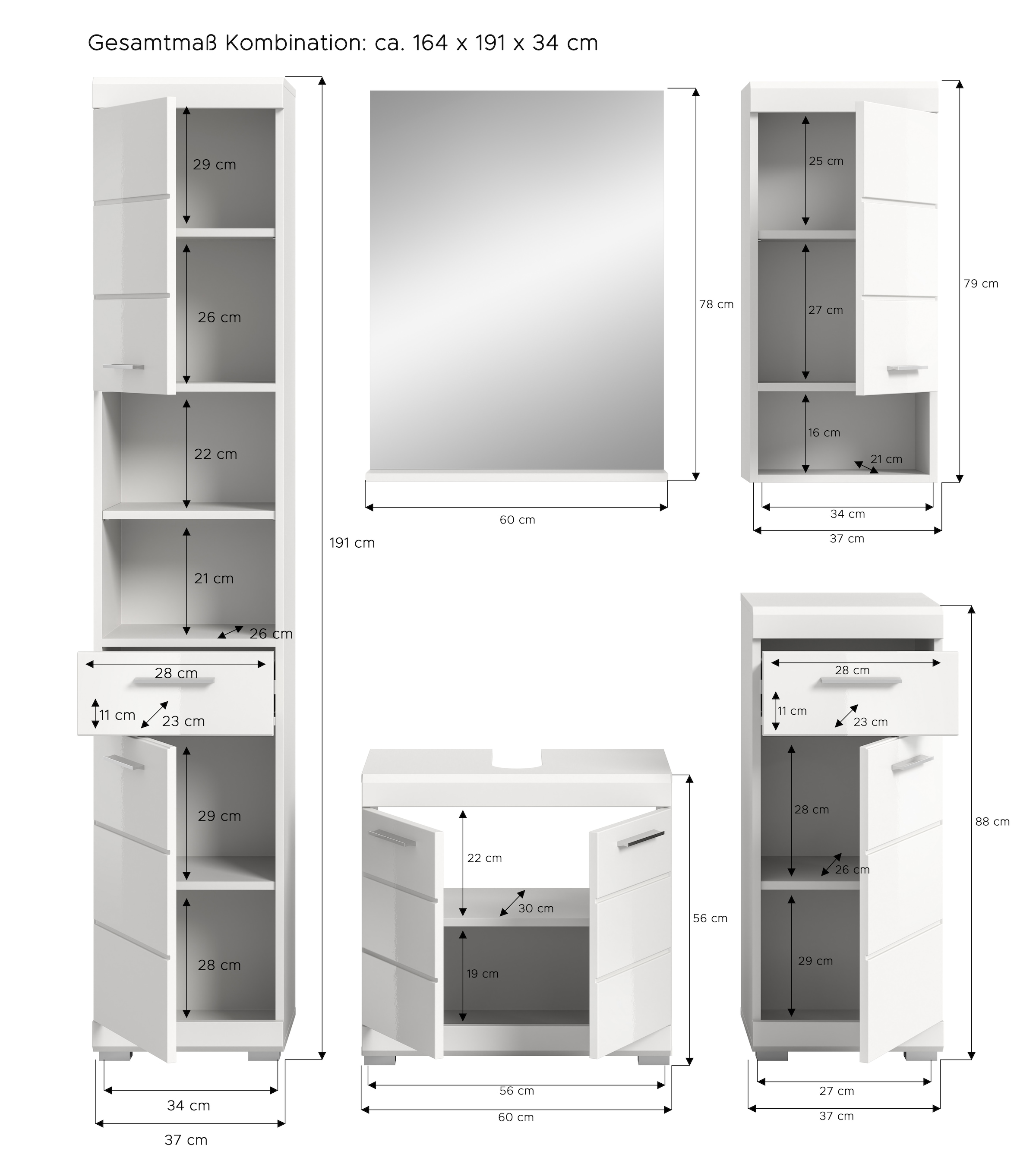 INOSIGN Ensemble de meubles de salle de bain »Siena, 5 teilig, bestehend aus:« Set, TOPSELLER!, 5 cuis tlg.