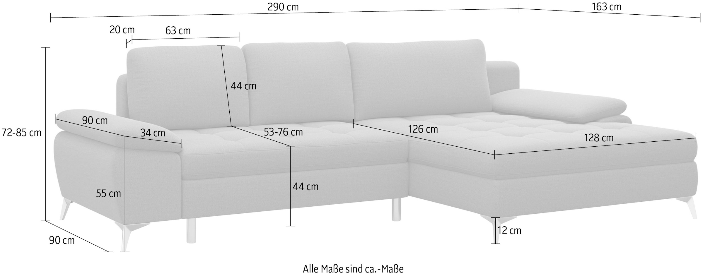 sit&more Canapé d'angle »Latigo L-Form« mit Mega-Recamiere, wahlweise mit Bettfunktion und Bettkasten