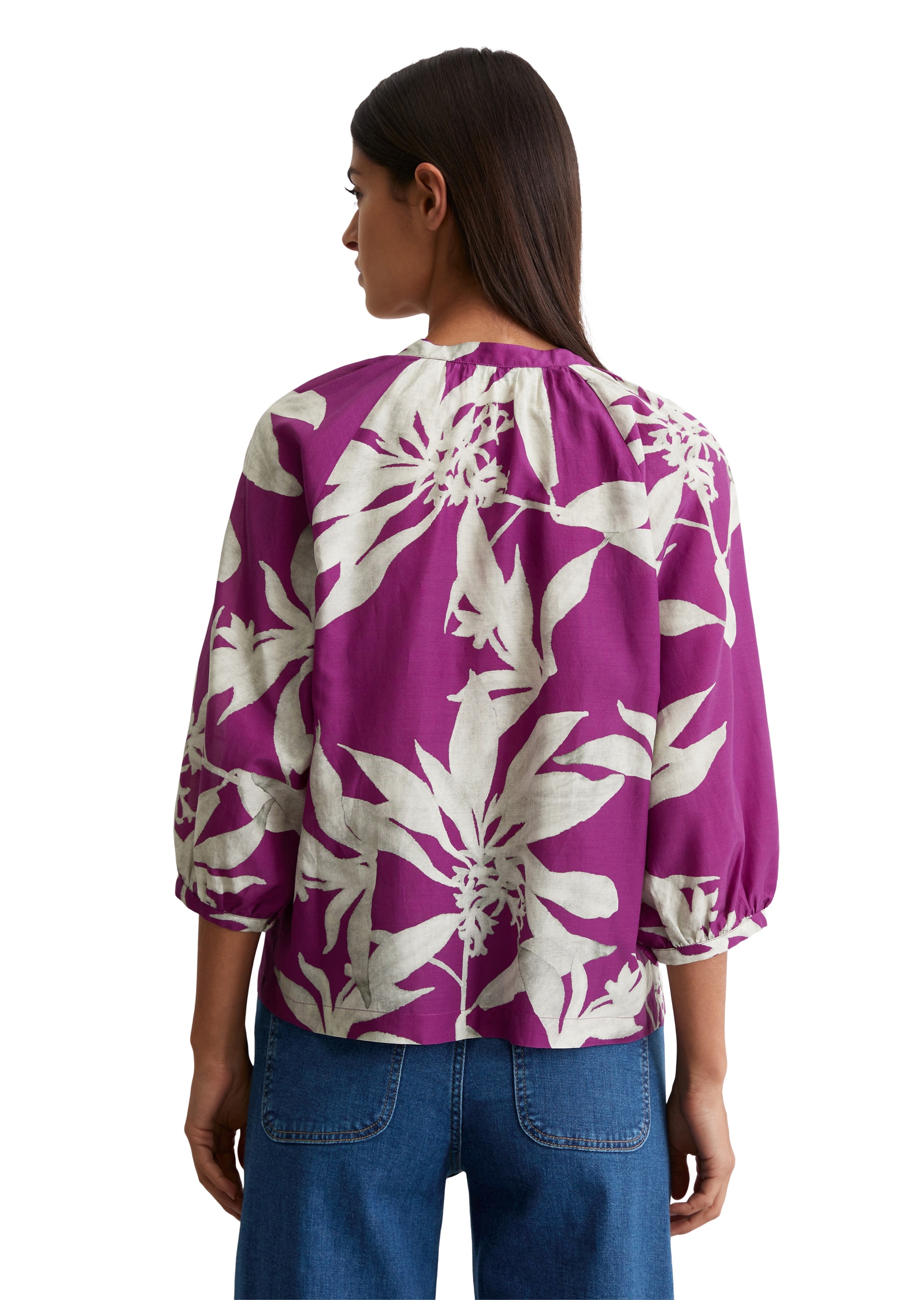 Marc O'Polo Druckbluse V-Ausschnitt und Raffung, Print