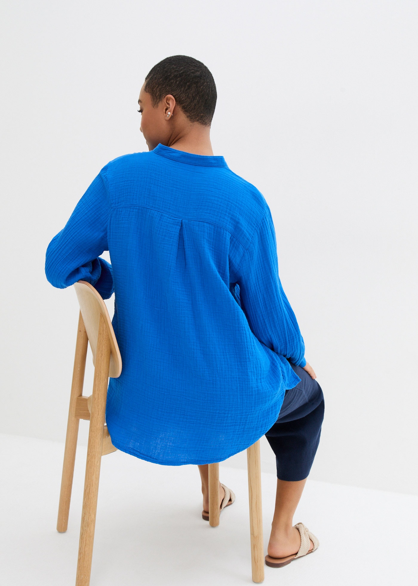 bonprix Langarmbluse »Musselin-Longbluse aus Baumwolle« Oversize-Passform, mit Seitenschlitzen, aus Musselin