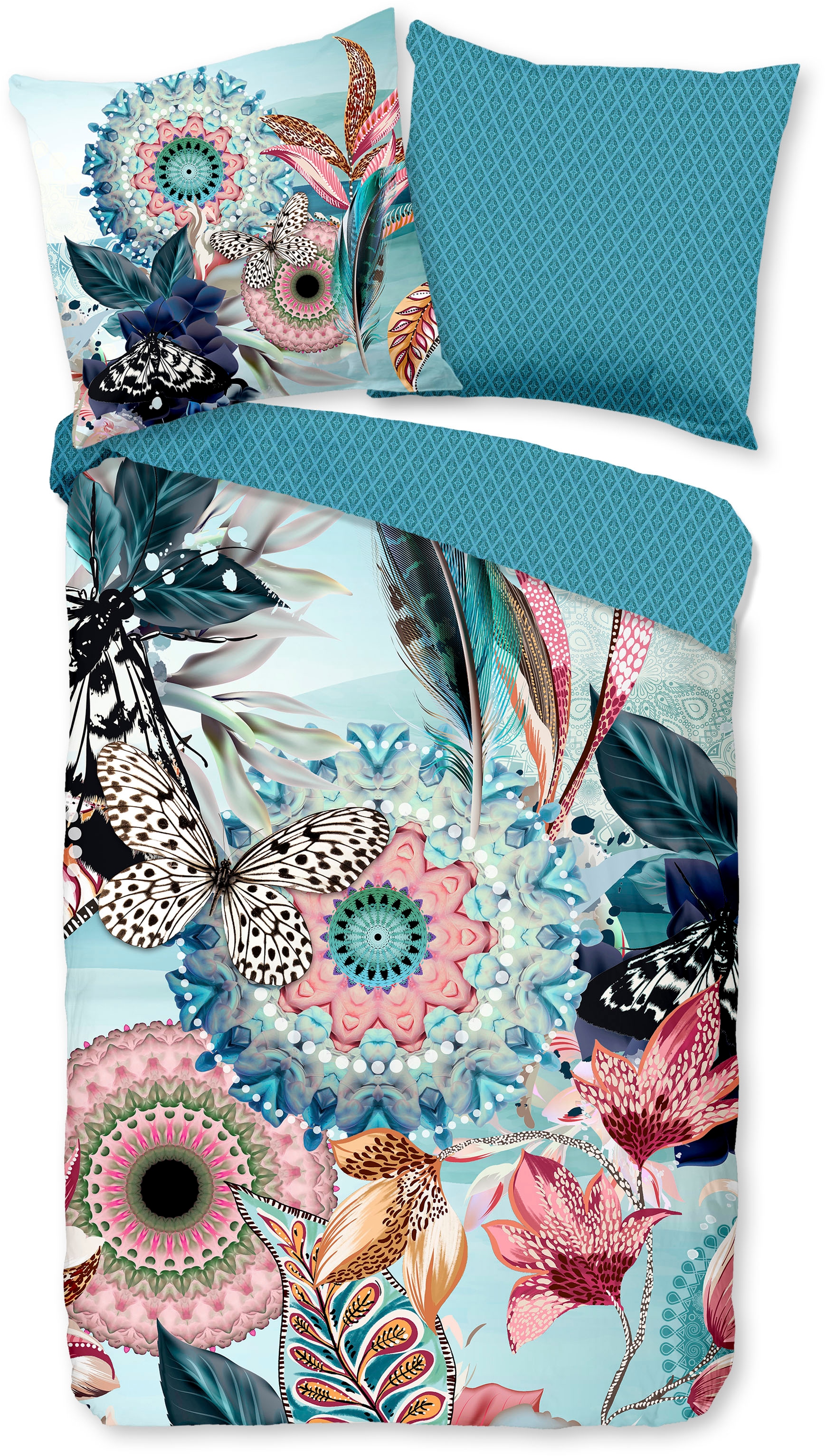 hip Wendebettwäsche »MAXIMILIAN« 2 Stk. tlg. Mako-Satin, 135x200, Reissverschluss, Wendeoptik, Mandala, Türkis