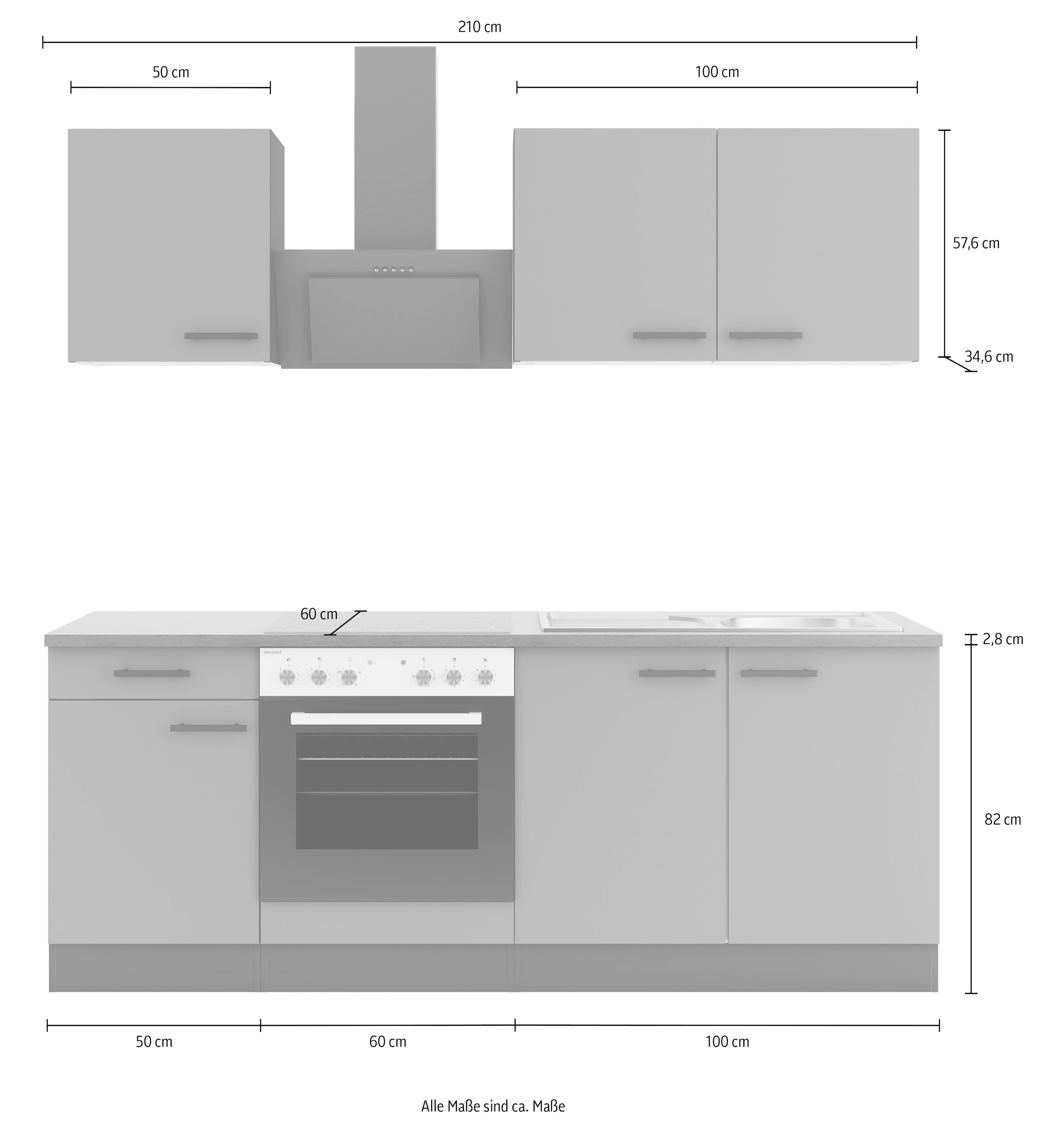 OPTIFIT Kitchenette »Palma« Breite 210 cm, wahlweise mit E-Geräten, seitenverkehrt stellbar