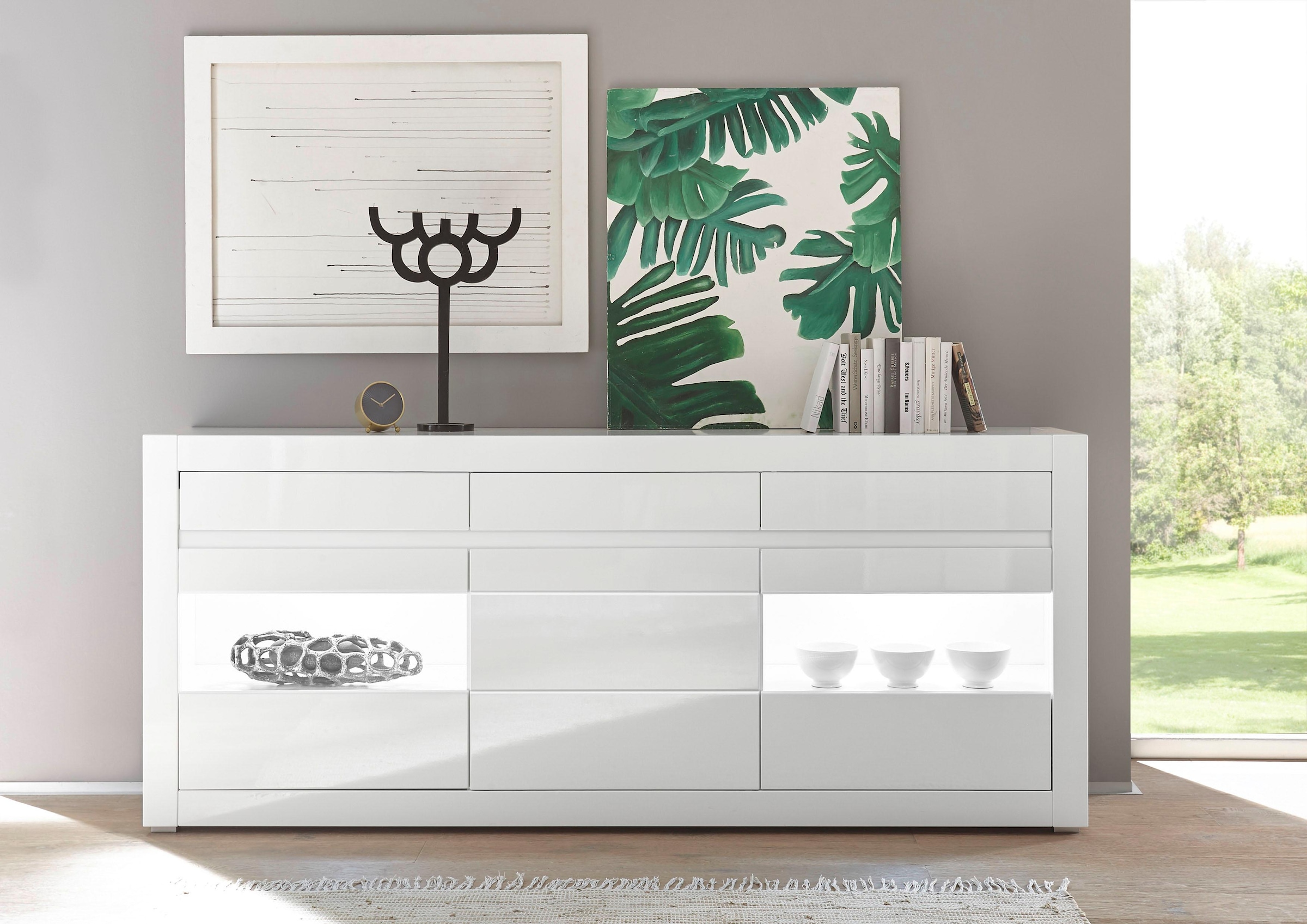 Home affaire Sideboard »Carat« Breite 217 cm, wird mit zwei Leisten angeliefert, 1 x grau, 1 x weiss