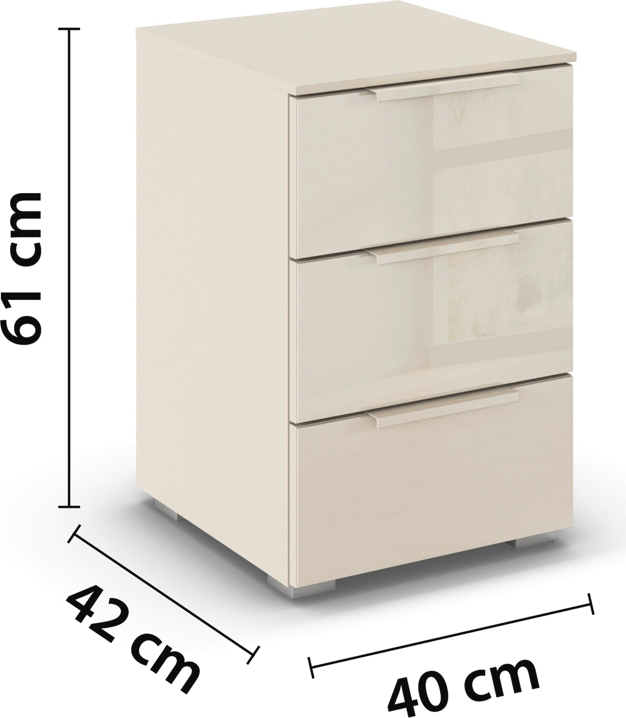 rauch Nachtkommode »Nachttisch Nachtkonsole MONTCLAR Frontauswahl Dekor/Hochglanz/Glas« Breite 40 cm / Höhe 61 cm, inkl. Soft-Close-Funktion,  mit 3 geräumigen Schubladen, viele Griffvarianten MADE IN GERMANY