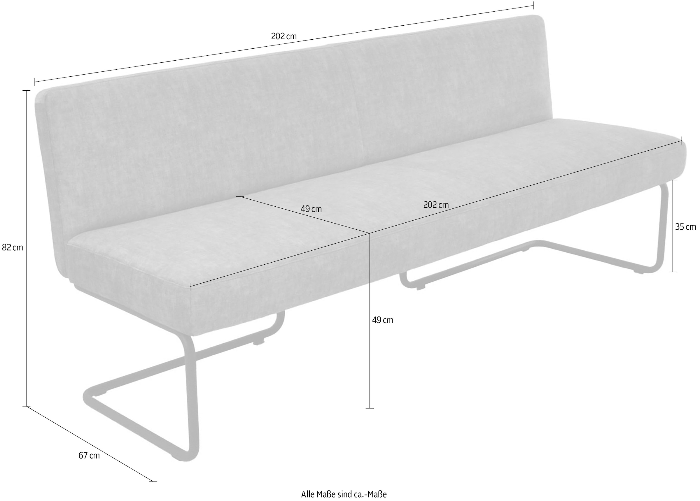 K+W Komfort & Wohnen Banc rembourré forme arrondie, patin tubulaire long courbé, cuir véritable