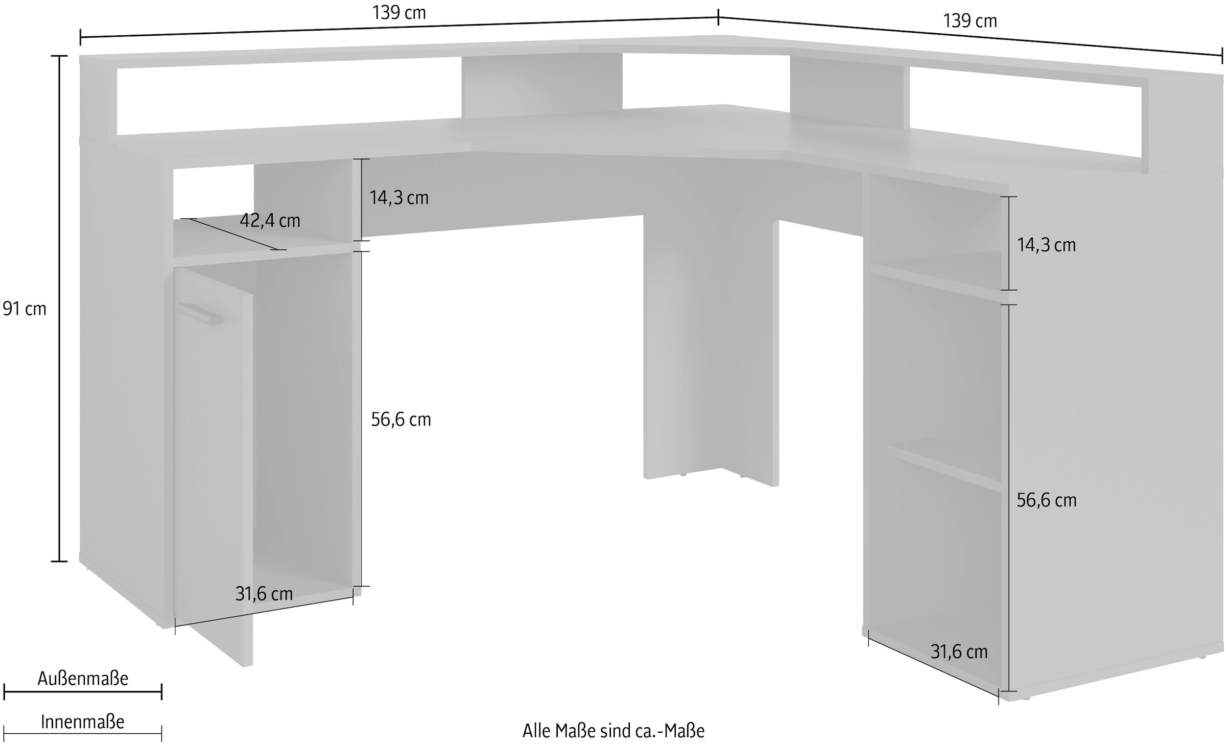 GOODproduct Gamingtisch »Fowey« Breite 139 cm, moderner Eck-Schreibtisch