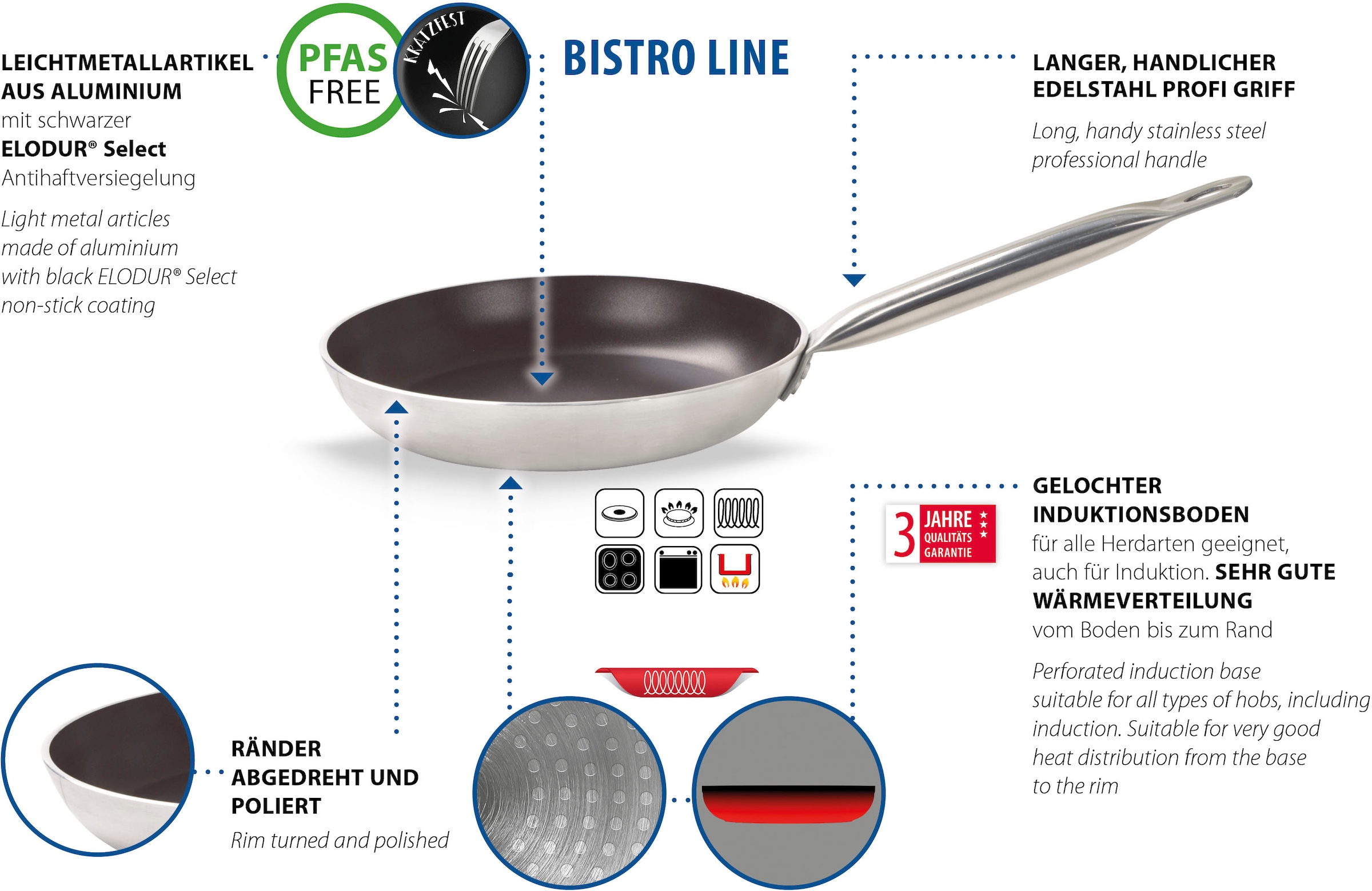 Elo Pfannen-Set »Bistro Line 3 teilig« Aluminium Set, je 1 Bratpfanne Ø 24/28 cm, 1 Wok Ø 28 cm, 3 Stk. tlg. Induktion