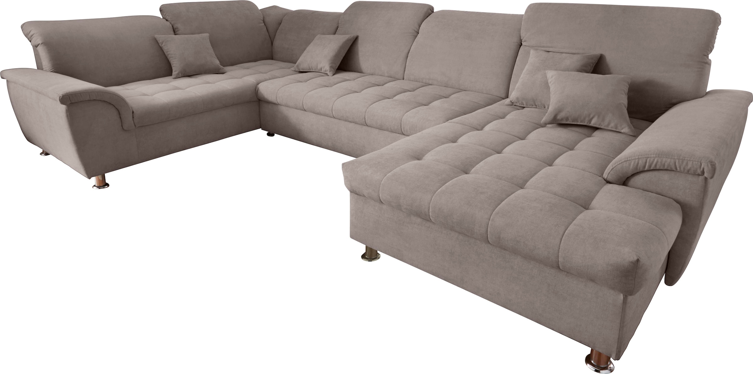 DOMO collection Wohnlandschaft »FRANZI 344x206x81 cm, elegant, komfortabel« U-Form, Recamiere rechts, taupe, B/T: 344/ 206 cm
