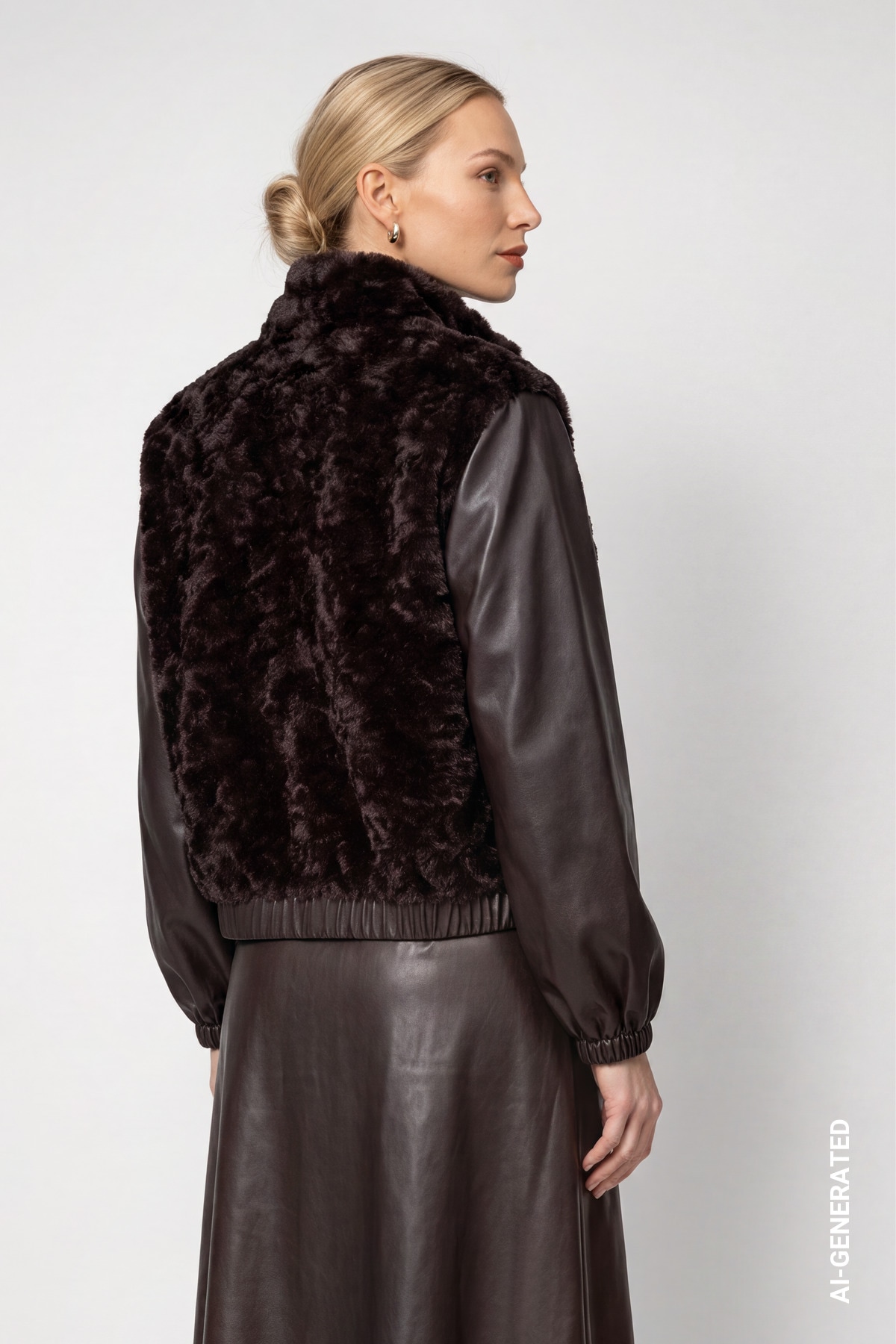 Monari Veste en fausse fourrure »Jacke fake fur + Lederimit« sans capuche coupe régulière avec col montant