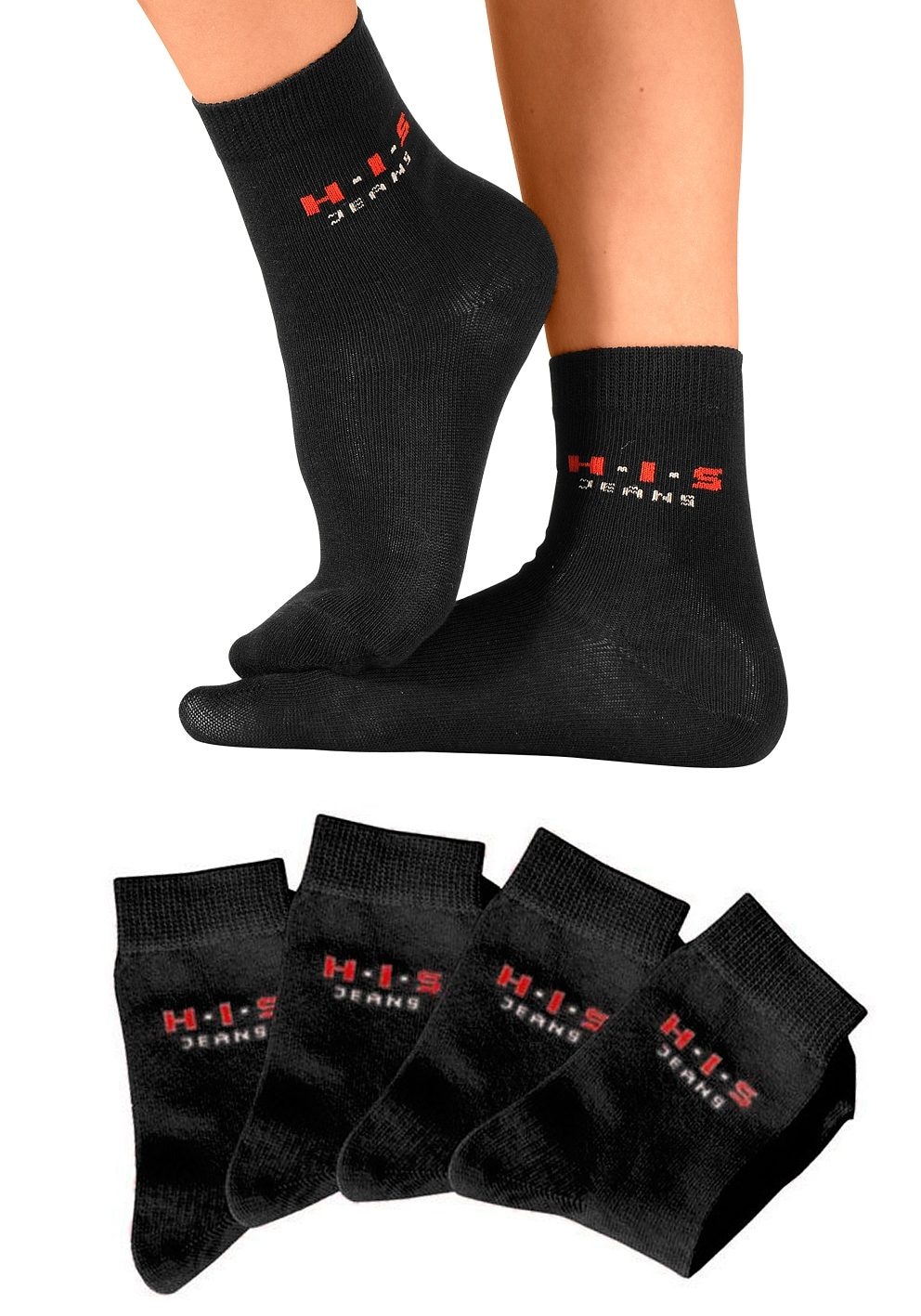 H.I.S Chaussettes basiques Packung, 4 cuis tlg. mit kontrasfarbenem Logo