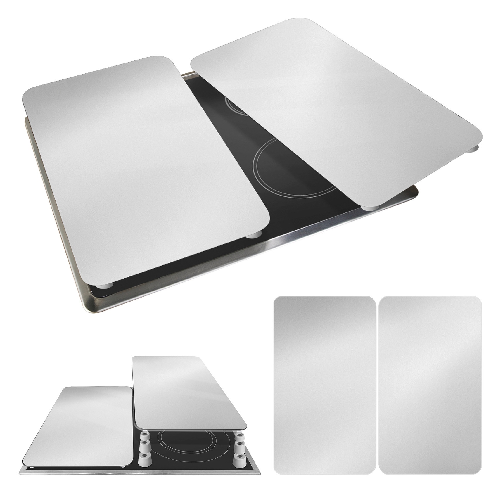 WENKO Herd-Abdeckplatte »Universal Modell Silber« Herdabdeckung für alle Herdarten, kratzfest, mit rutschfesten Füssen