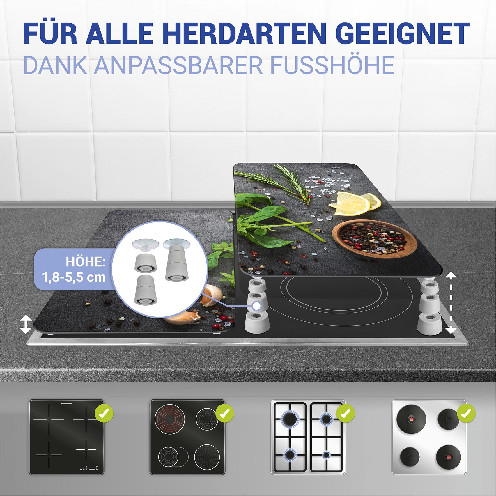 WENKO Herd-Abdeckplatte »Universal Modell Kräuter« Herdabdeckung für alle Herdarten, kratzfest, mit rutschfesten Füssen