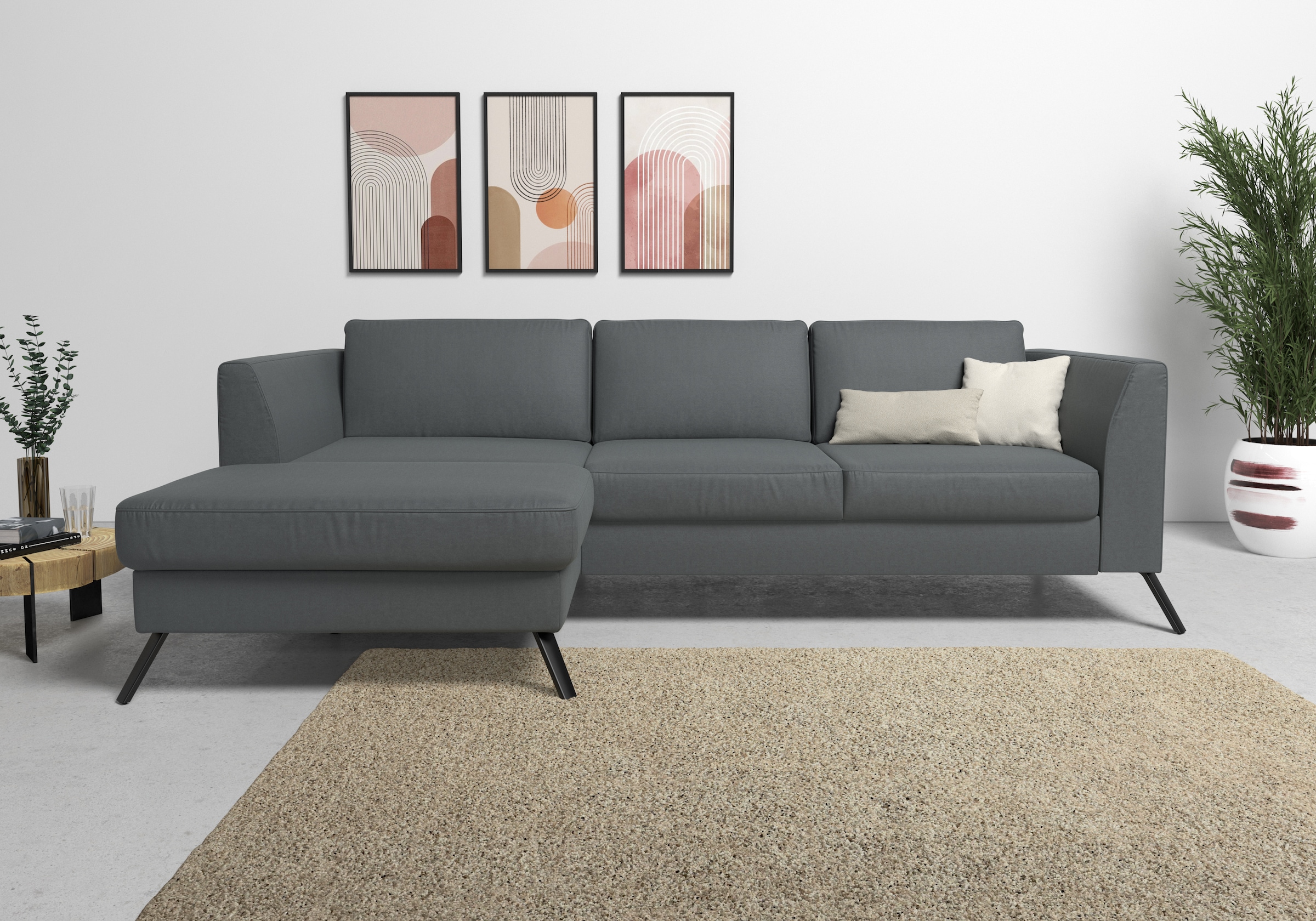 sit&more Ecksofa »Olsen L-Form« inklusive Sitztiefenverstellung, wahlweise mit Bettfunktion, 15cm hoch