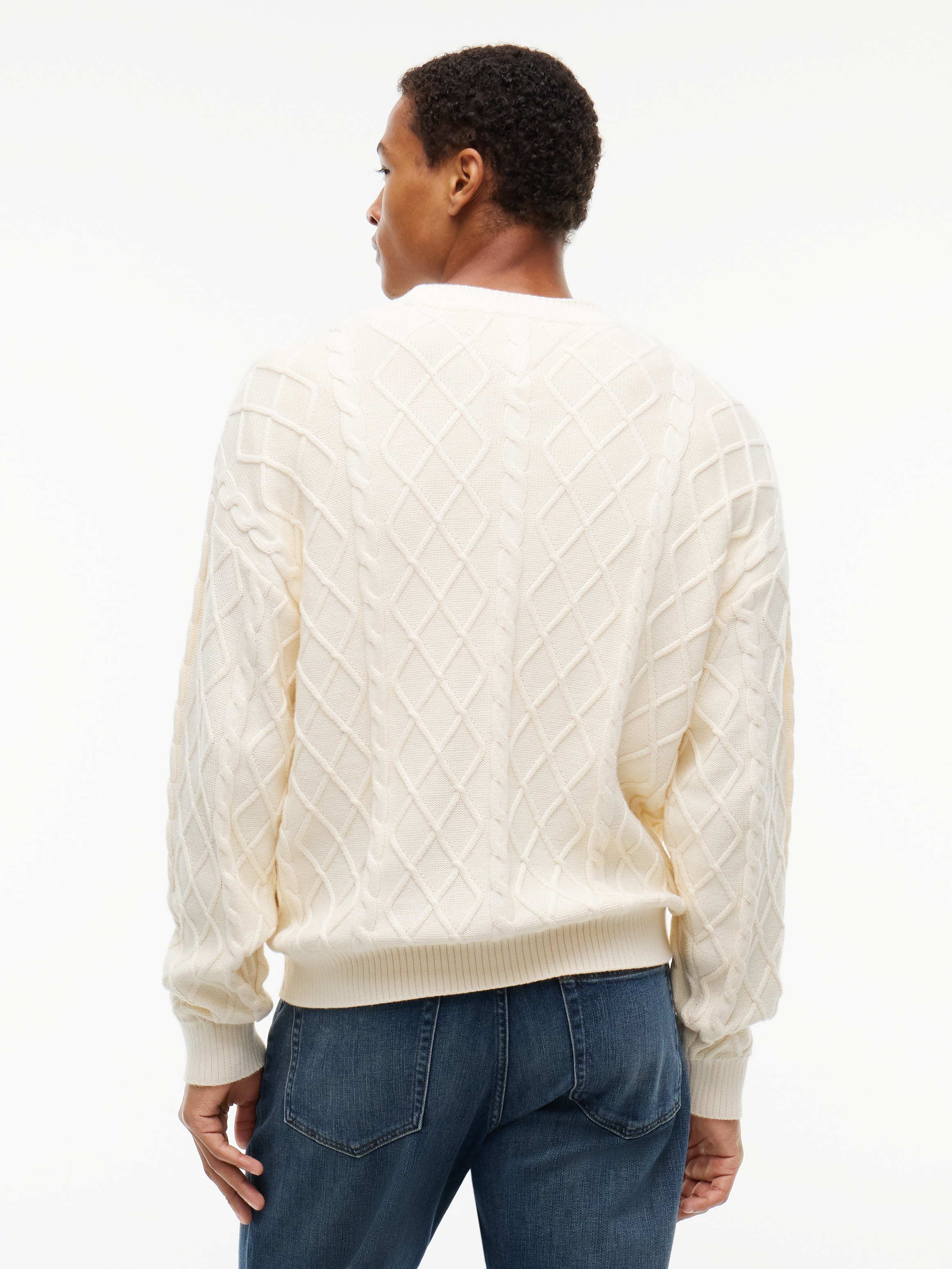Tommy Jeans Pull à col rond »TJM RELAXED FLAG CABLE SWEATER« avec motif losange et torsades