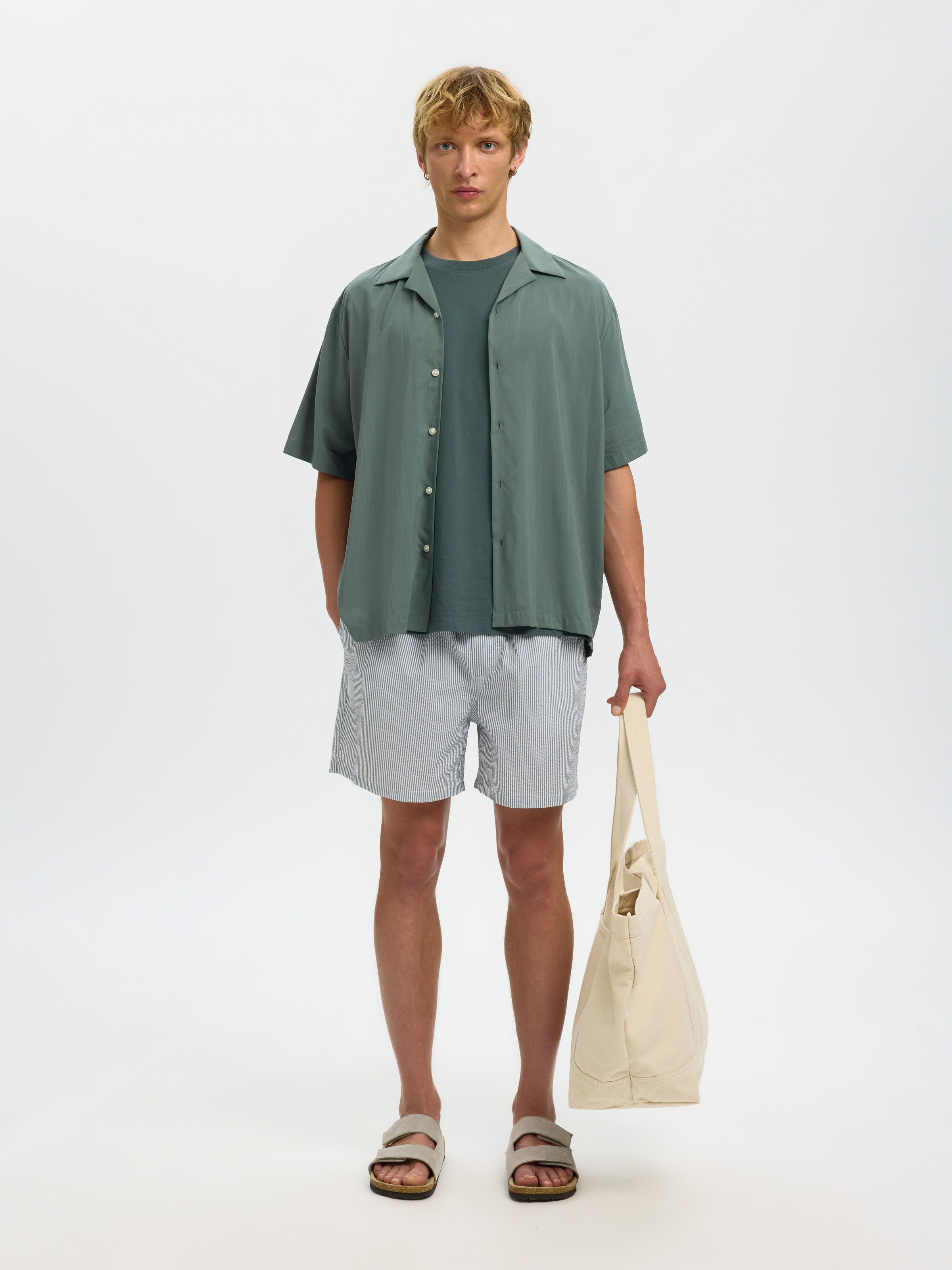 SELECTED Rundhalsshirt »SLHATLAS SS O-NECK TEE« Baumwollmischung, regular fit